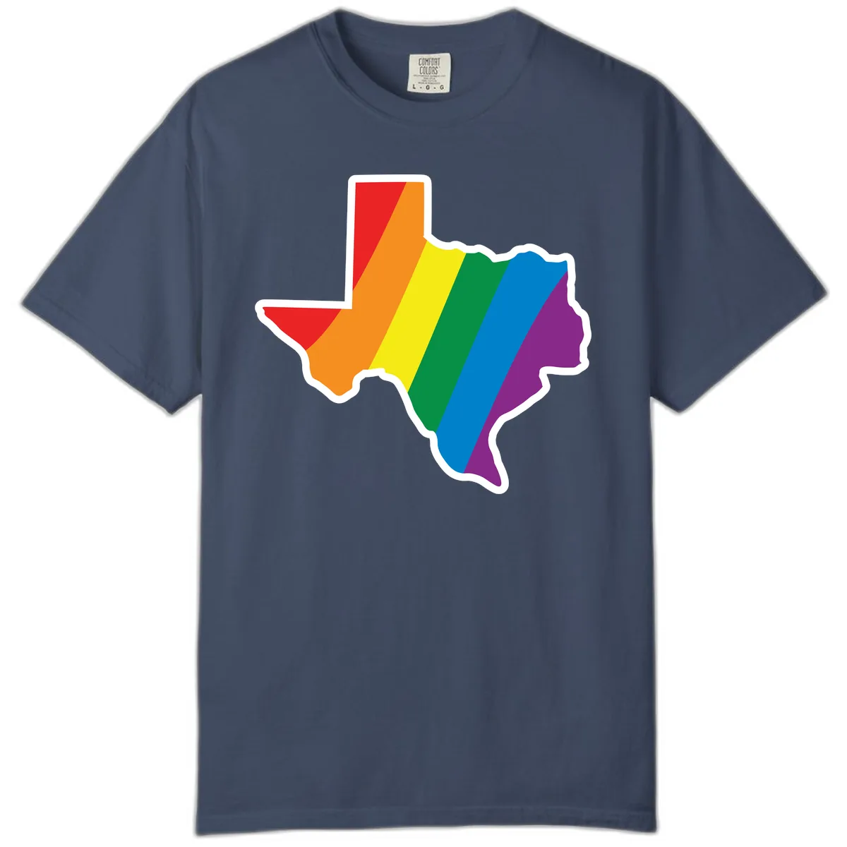 Texas Rainbow Pride Map Comfort Color in Midnight