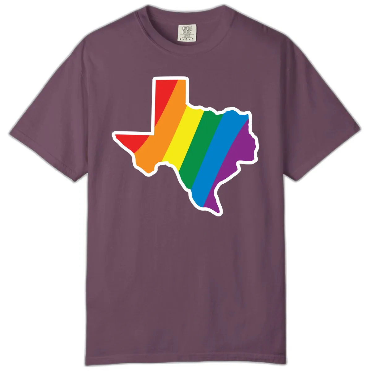 Texas Rainbow Pride Map Comfort Color in Berry