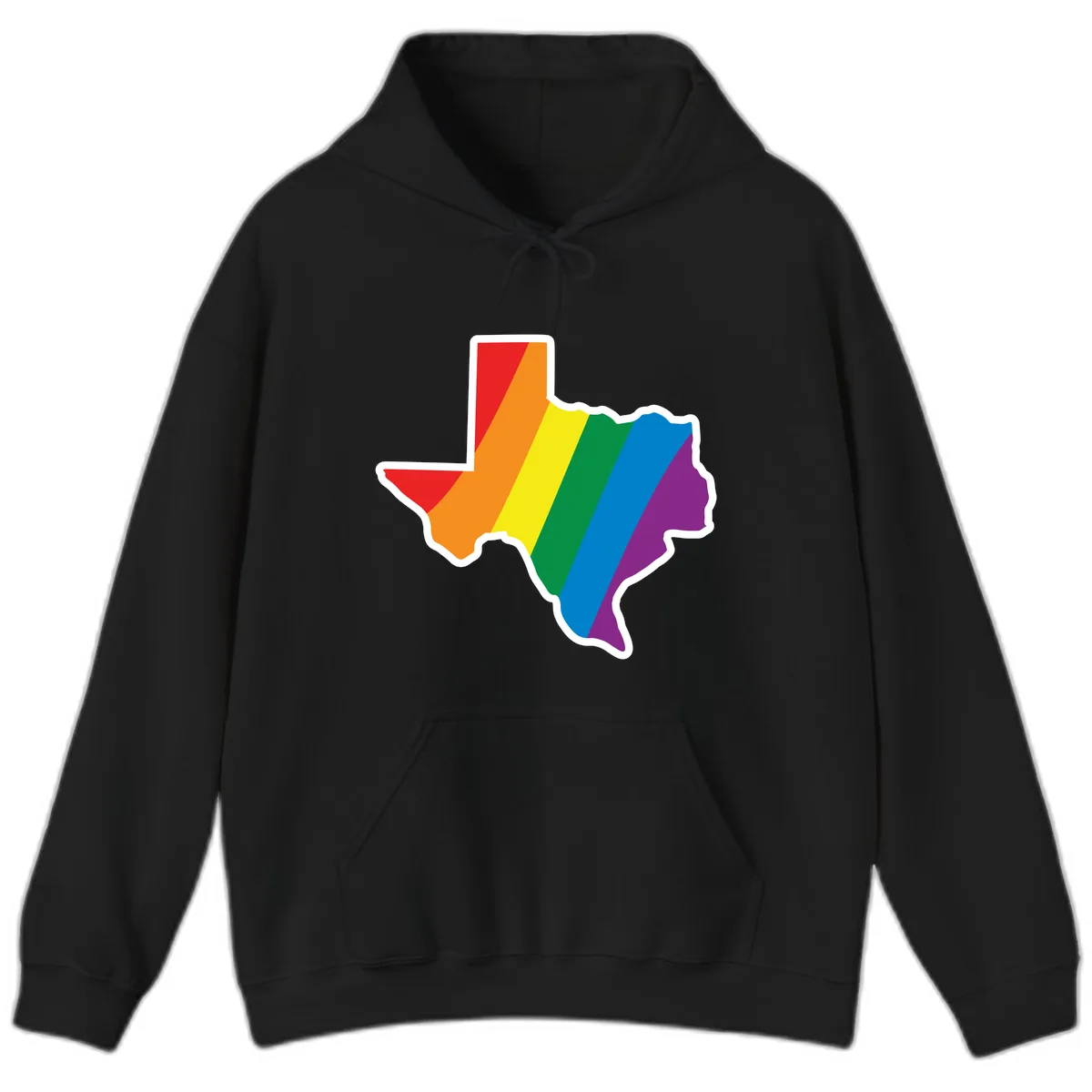 Texas Rainbow Pride Map Hoodie in Black
