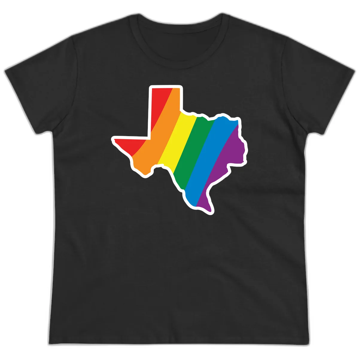 Texas Rainbow Pride Map Ladies Tee in Black