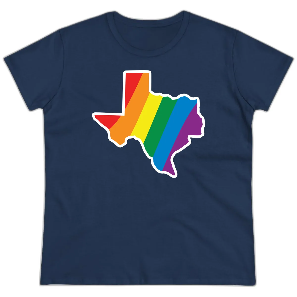 Texas Rainbow Pride Map Ladies Tee in Navy