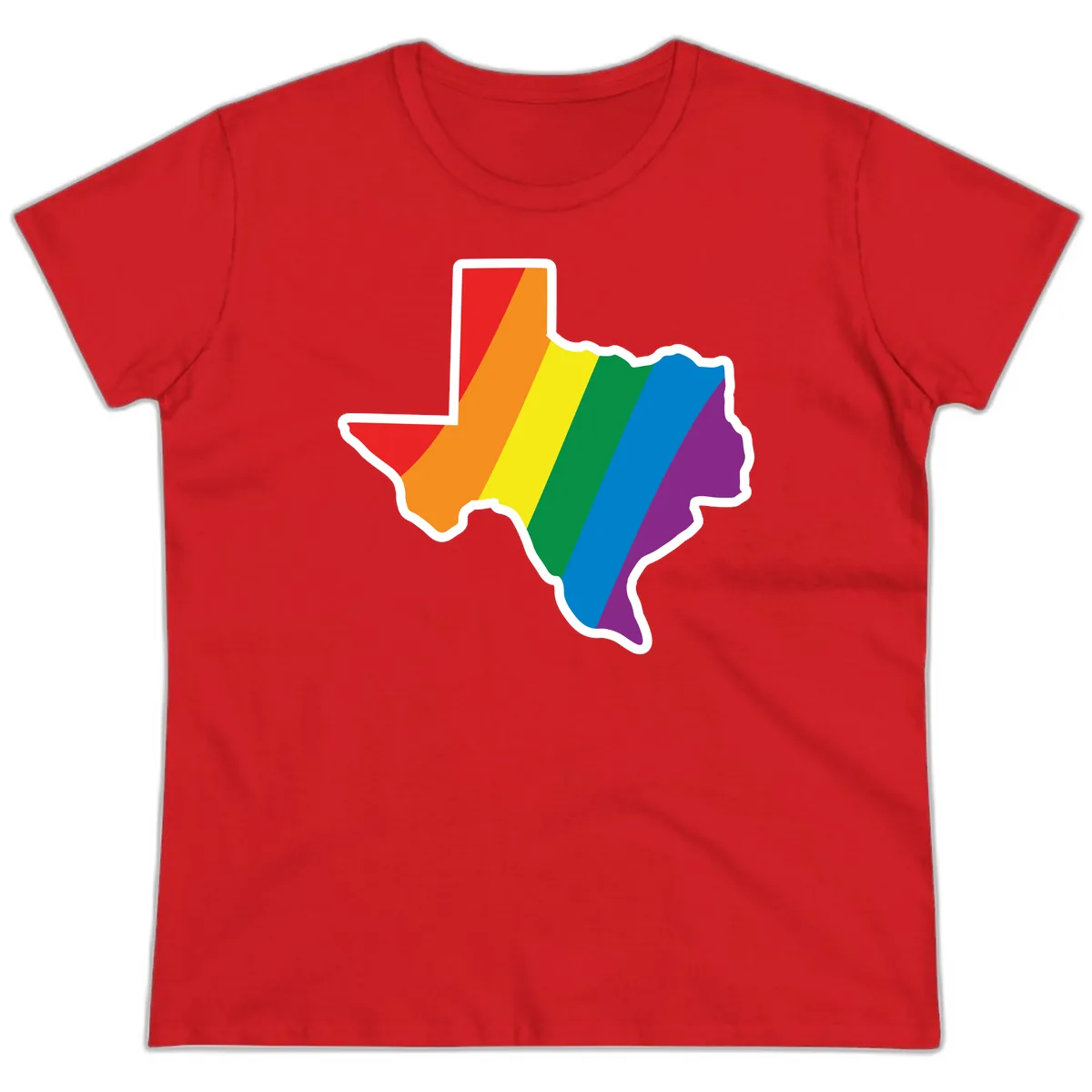 Texas Rainbow Pride Map Ladies Tee in Red