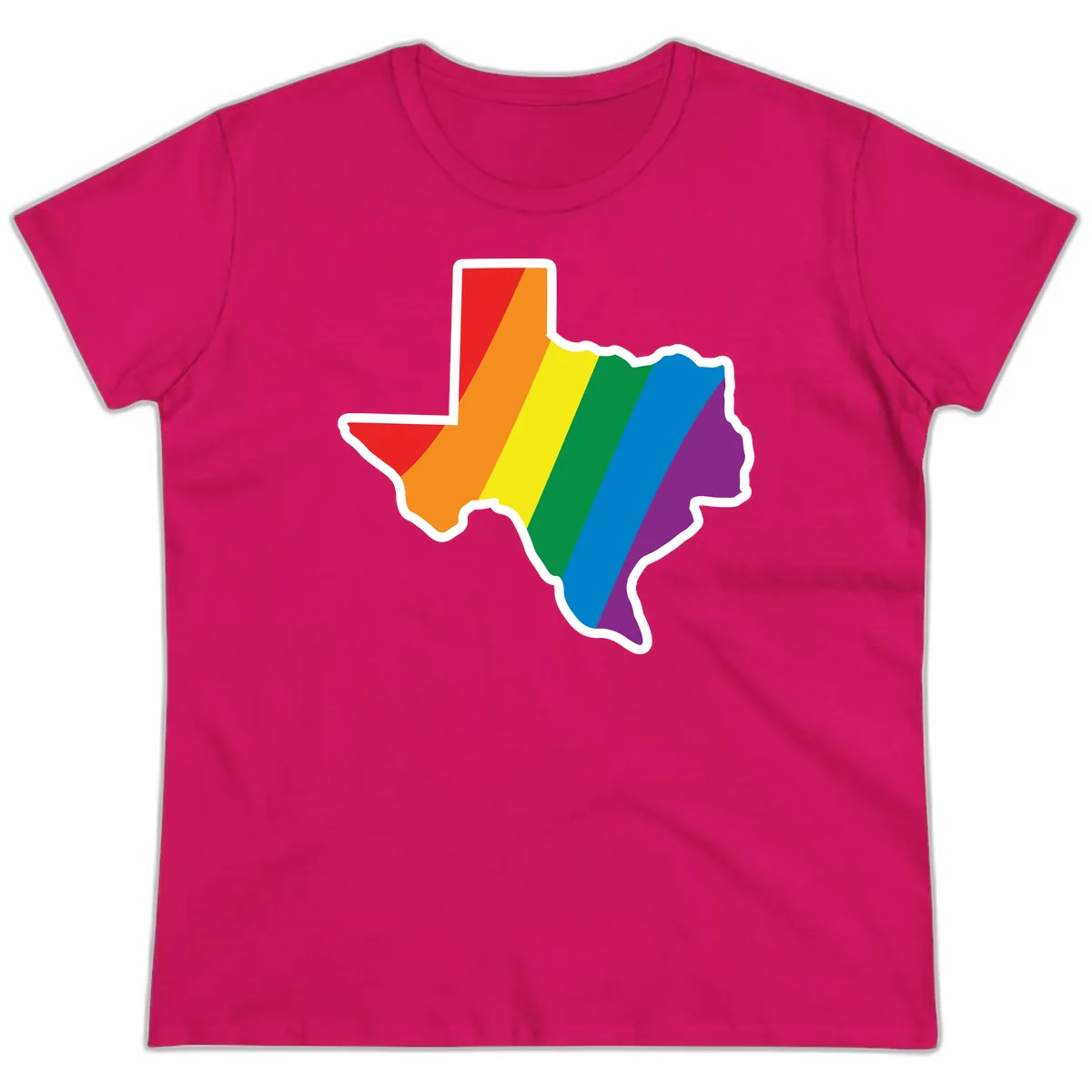 Texas Rainbow Pride Map Ladies Tee in Heliconia