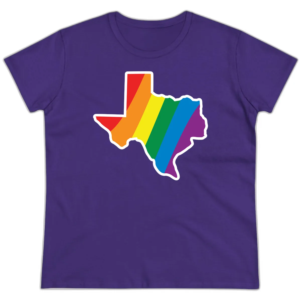 Texas Rainbow Pride Map Ladies Tee in Purple