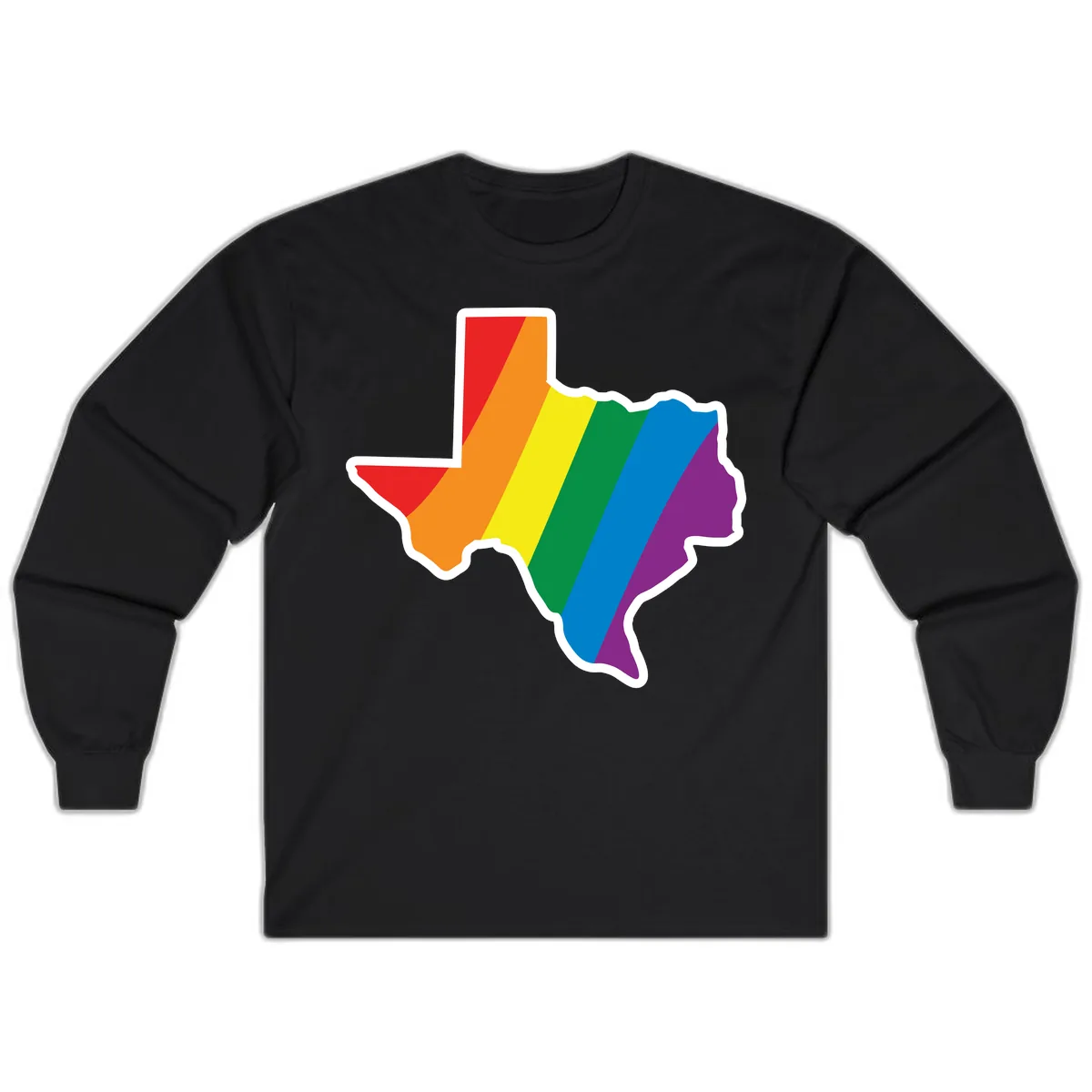 Texas Rainbow Pride Map Long Sleeve in Black