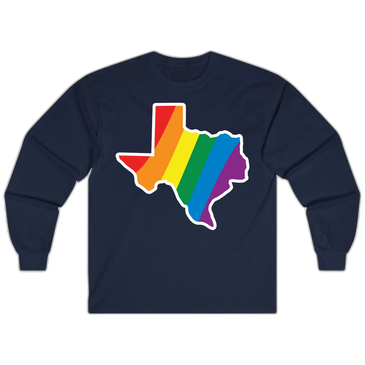 Texas Rainbow Pride Map Long Sleeve in Navy