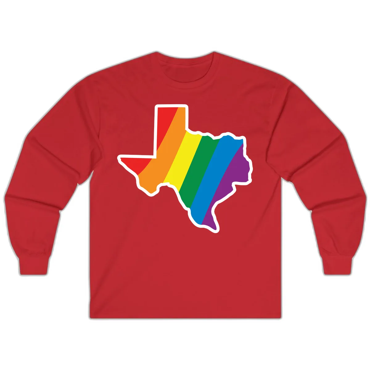 Texas Rainbow Pride Map Long Sleeve in Red