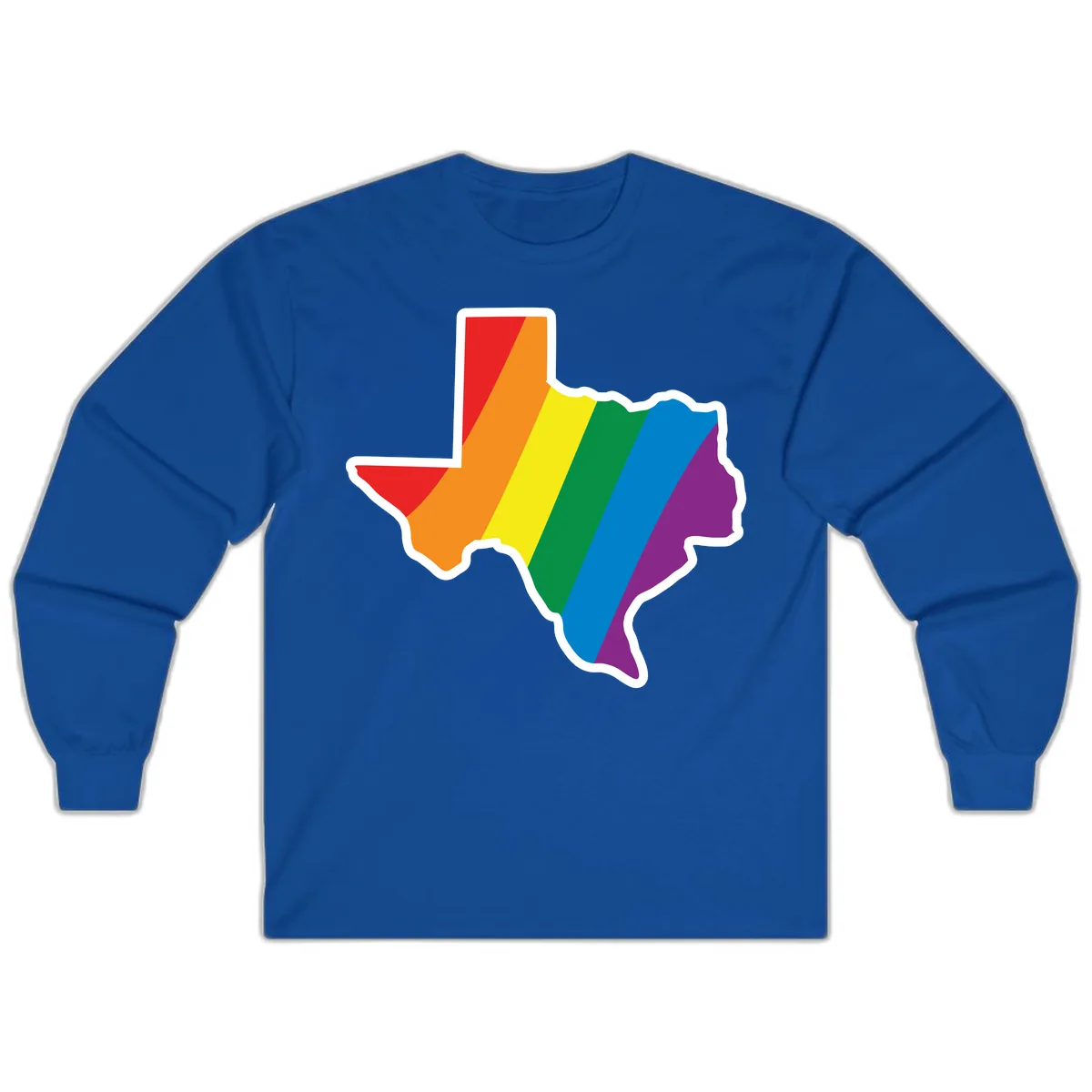 Texas Rainbow Pride Map Long Sleeve in Royal