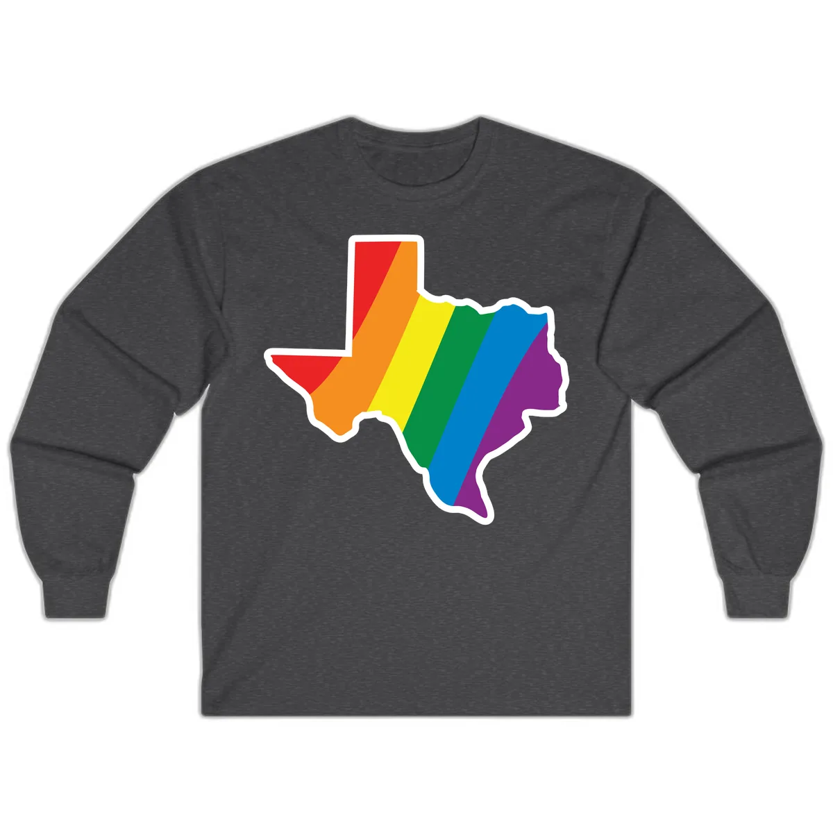 Texas Rainbow Pride Map Long Sleeve in Dark Heather