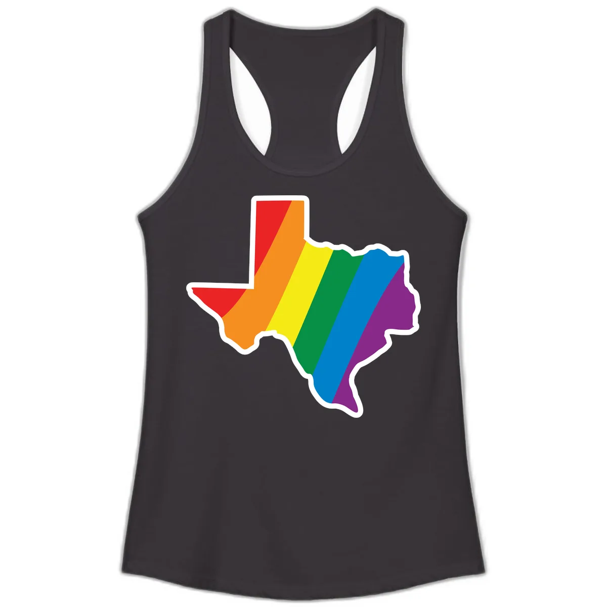 Texas Rainbow Pride Map Ladies Tank in Black