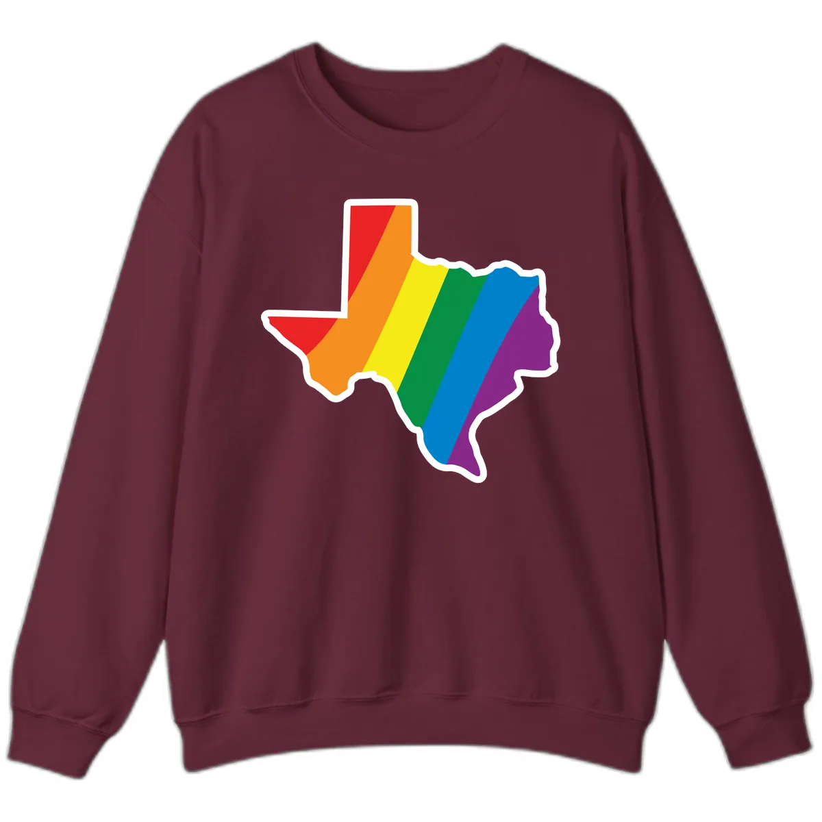 Texas Rainbow Pride Map Sweatshirt in Maroon