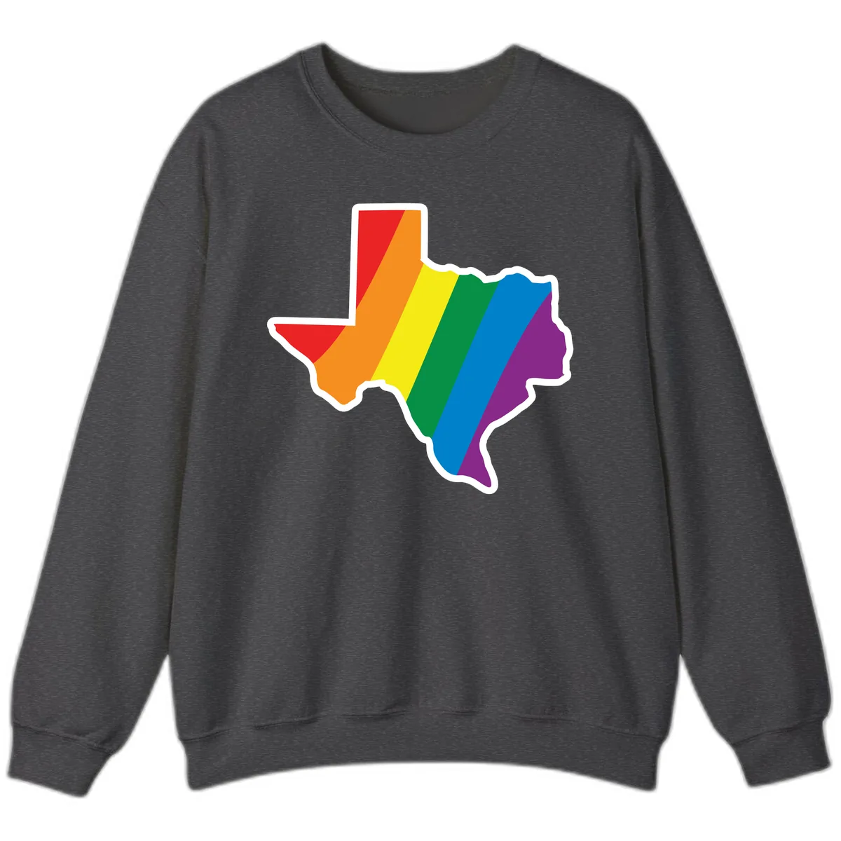 Texas Rainbow Pride Map Sweatshirt in Dark Heather