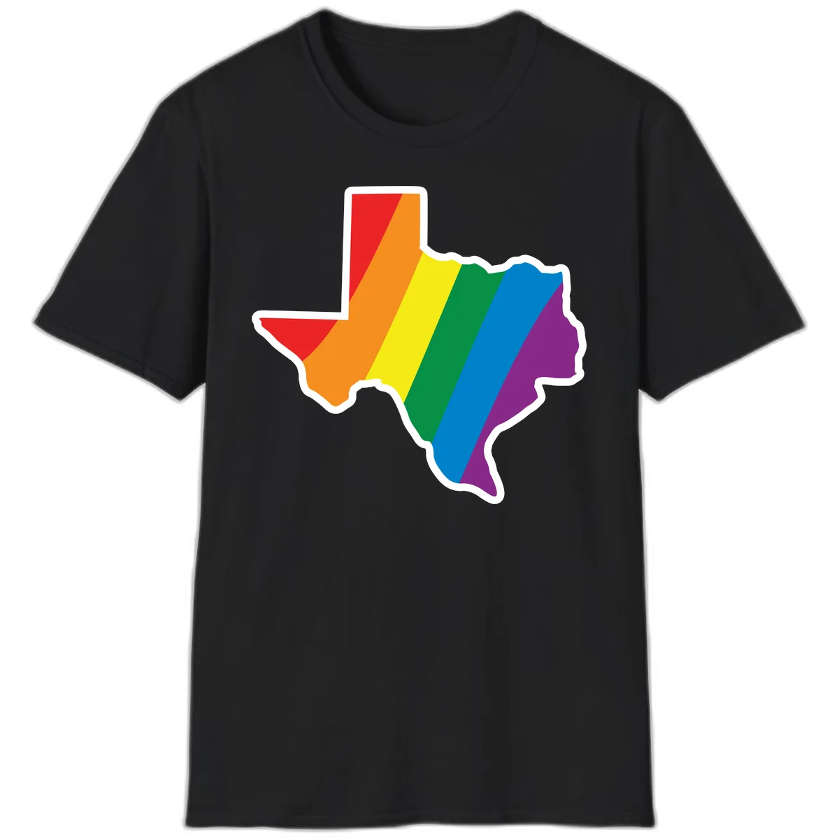 Texas Rainbow Pride Map T-Shirt in Black