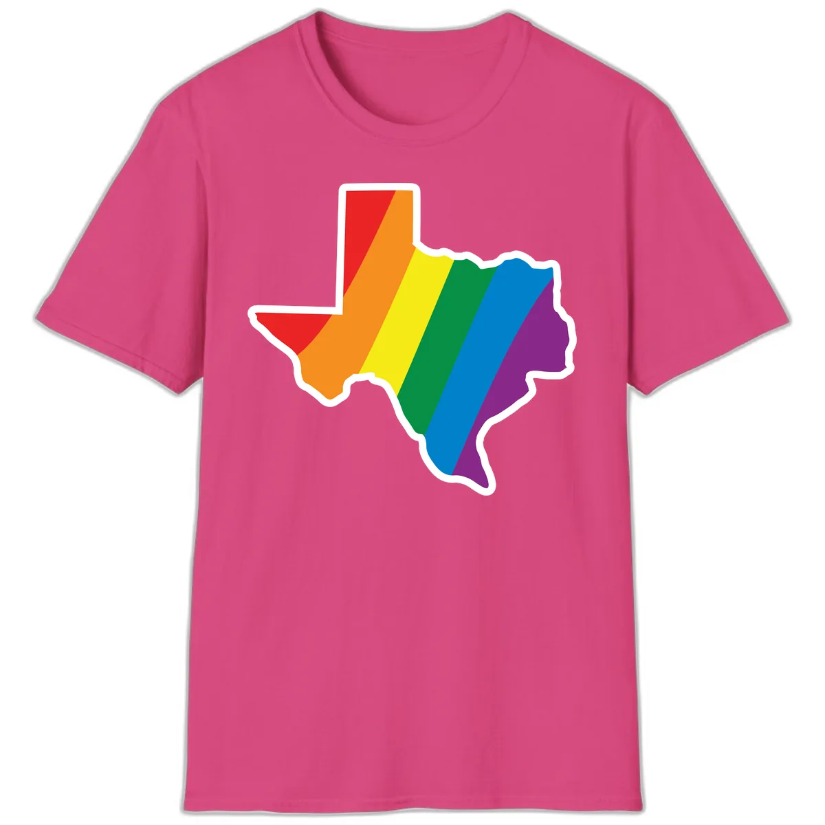 Texas Rainbow Pride Map T-Shirt in Heliconia