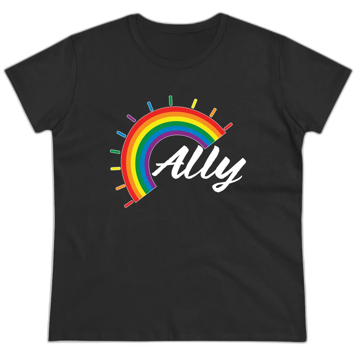 All Pride Rainbow Design Ladies Tee in Black