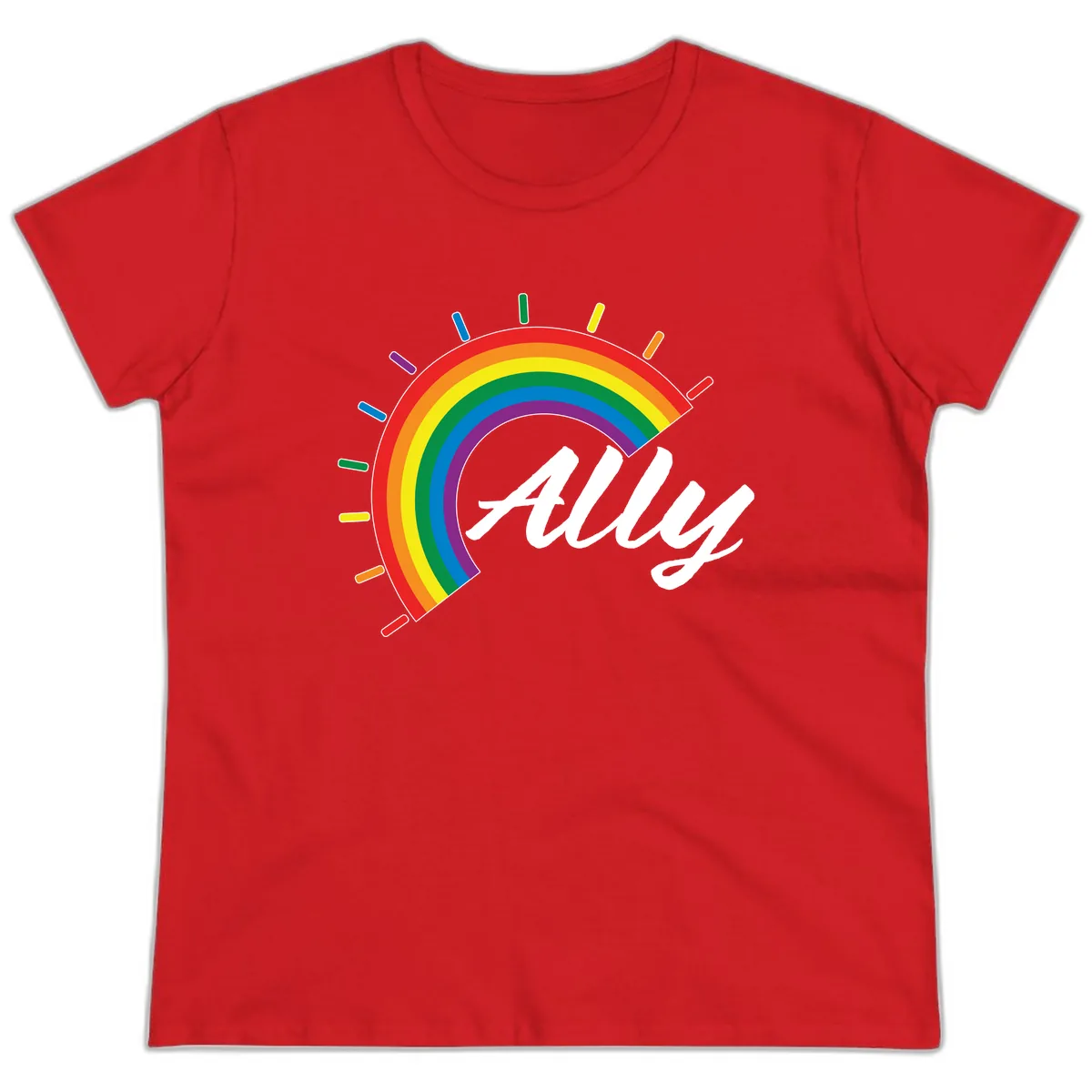 All Pride Rainbow Design Ladies Tee in Red