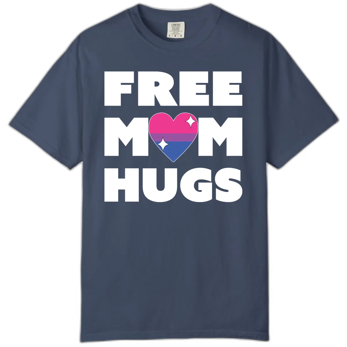 Free Mom Hugs Bisexual Pride Heart Comfort Color in Midnight