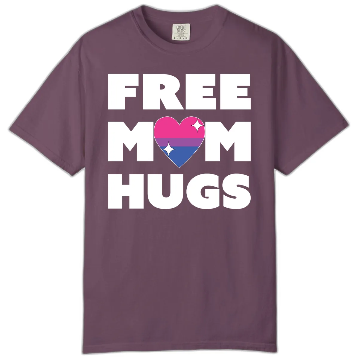 Free Mom Hugs Bisexual Pride Heart Comfort Color in Berry