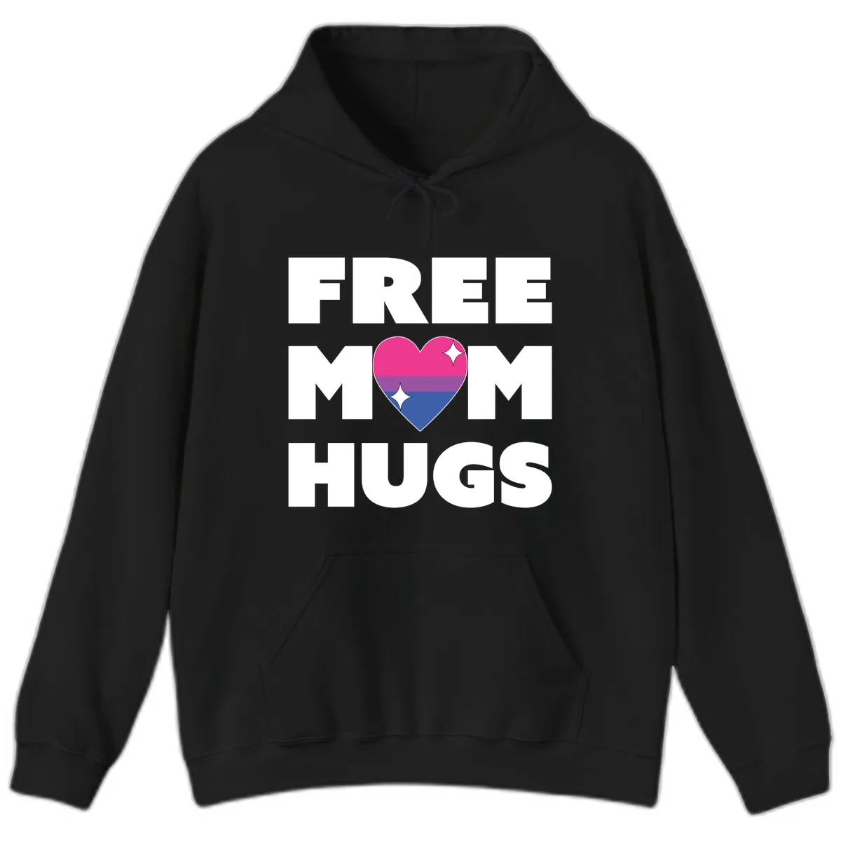 Free Mom Hugs Bisexual Pride Heart Hoodie in Black
