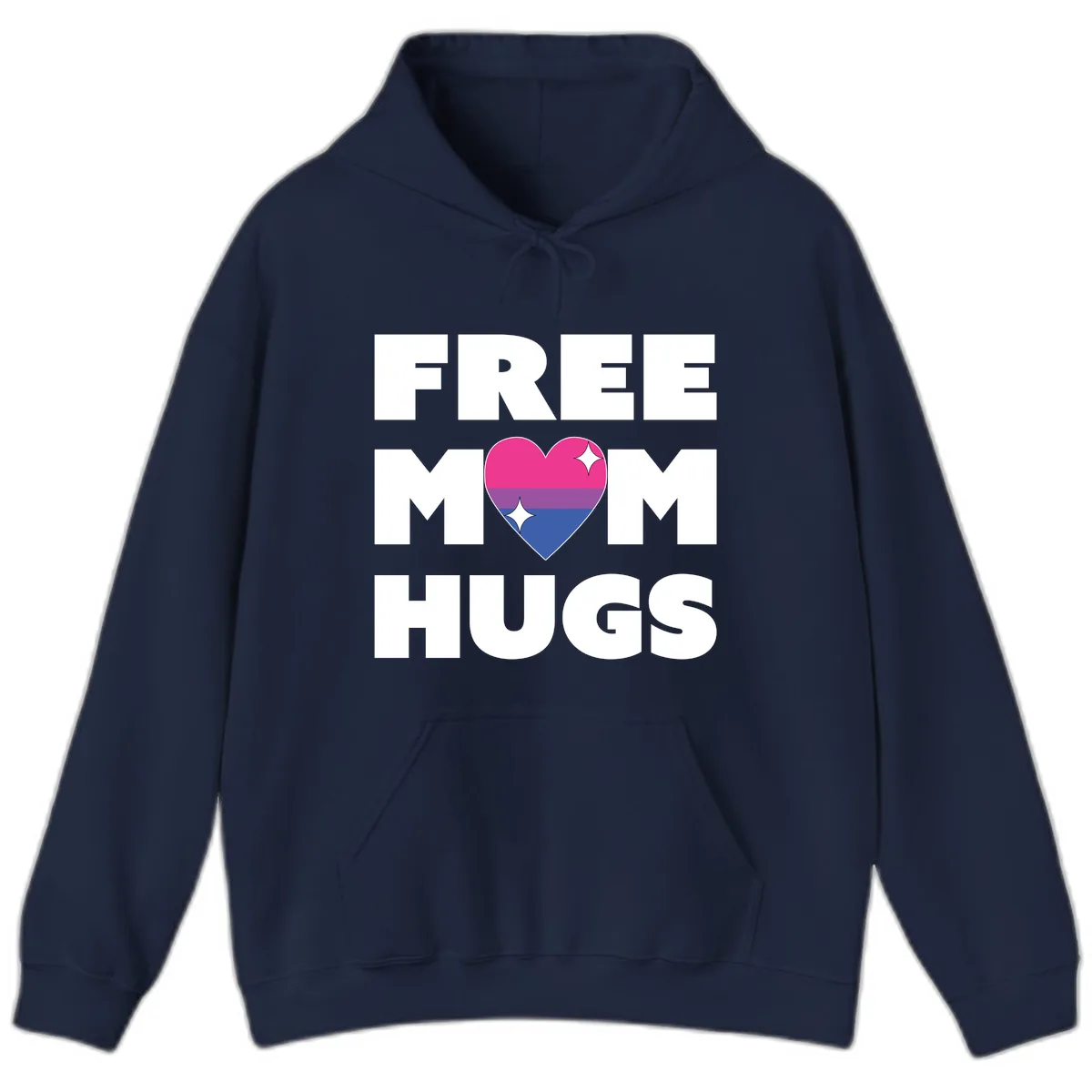 Free Mom Hugs Bisexual Pride Heart Hoodie in Navy