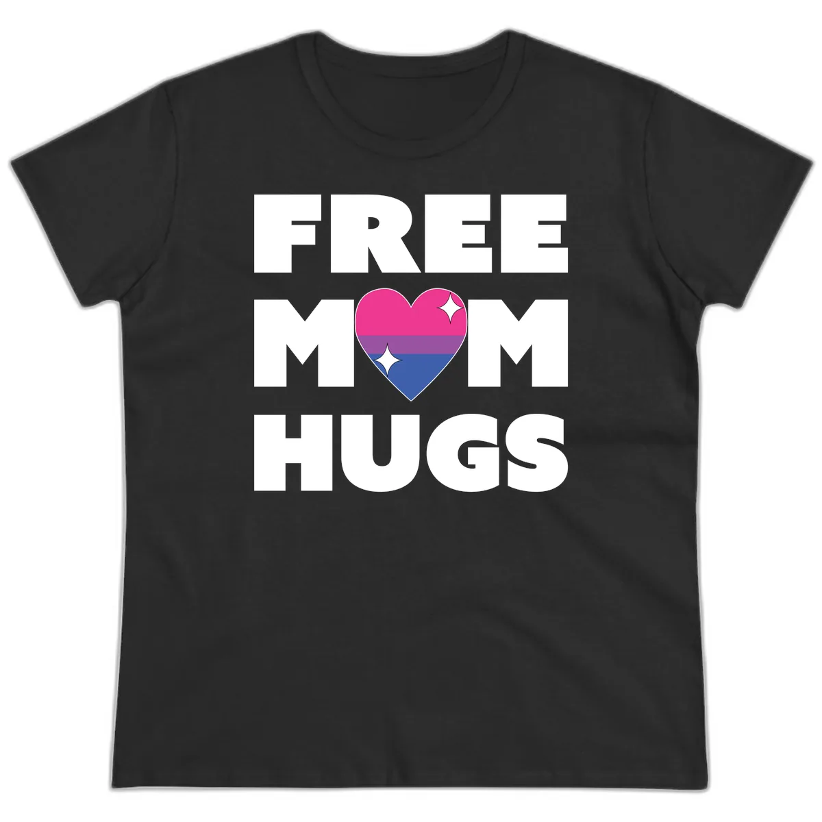 Free Mom Hugs Bisexual Pride Heart Ladies Tee in Black