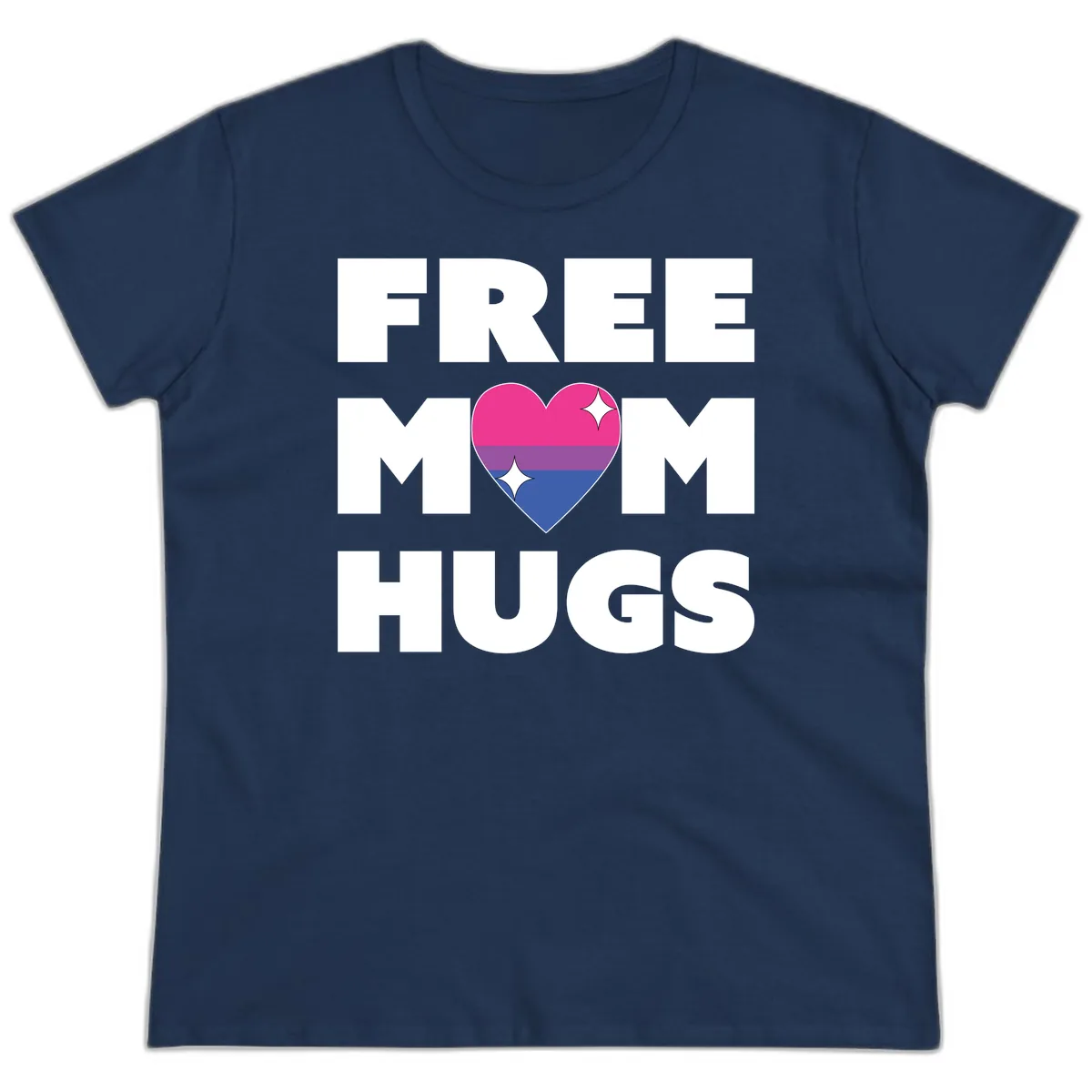 Free Mom Hugs Bisexual Pride Heart Ladies Tee in Navy