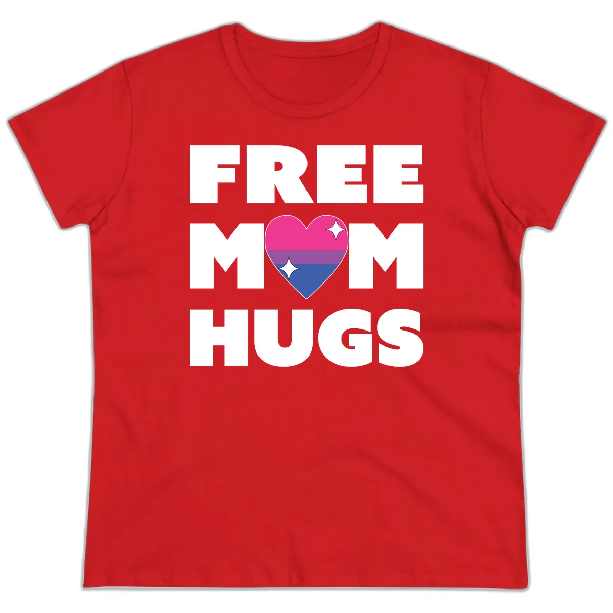 Free Mom Hugs Bisexual Pride Heart Ladies Tee in Red