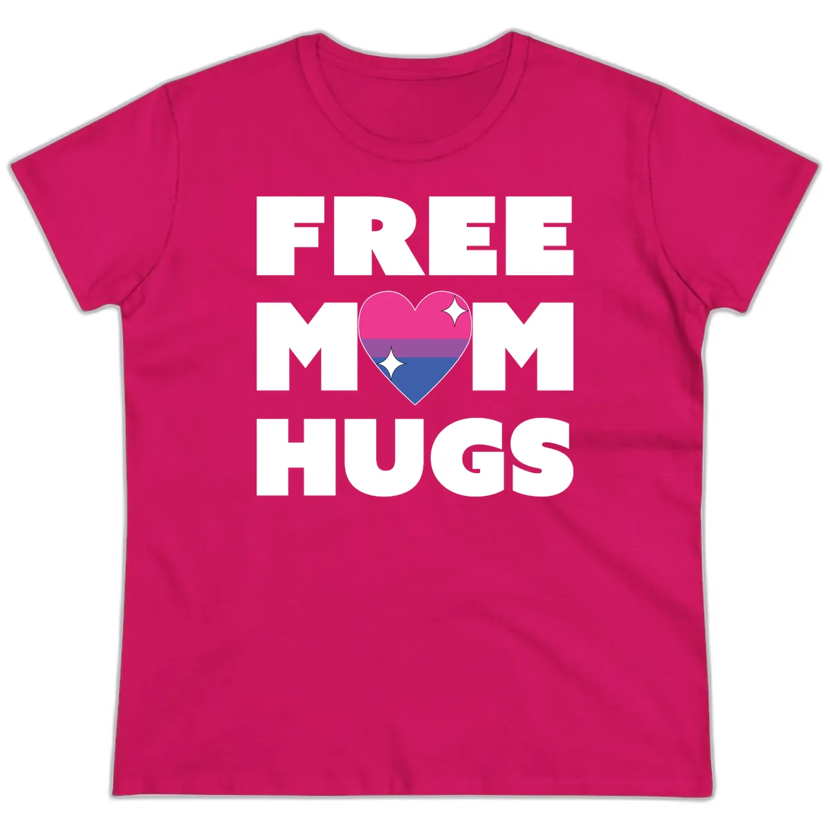 Free Mom Hugs Bisexual Pride Heart Ladies Tee in Heliconia