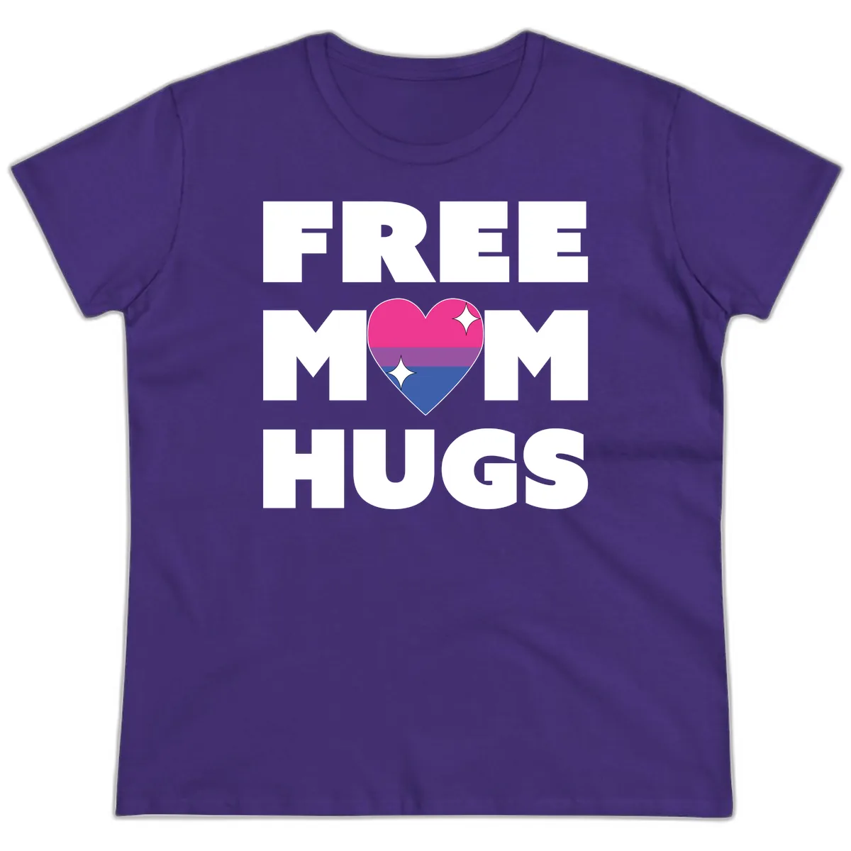 Free Mom Hugs Bisexual Pride Heart Ladies Tee in Purple
