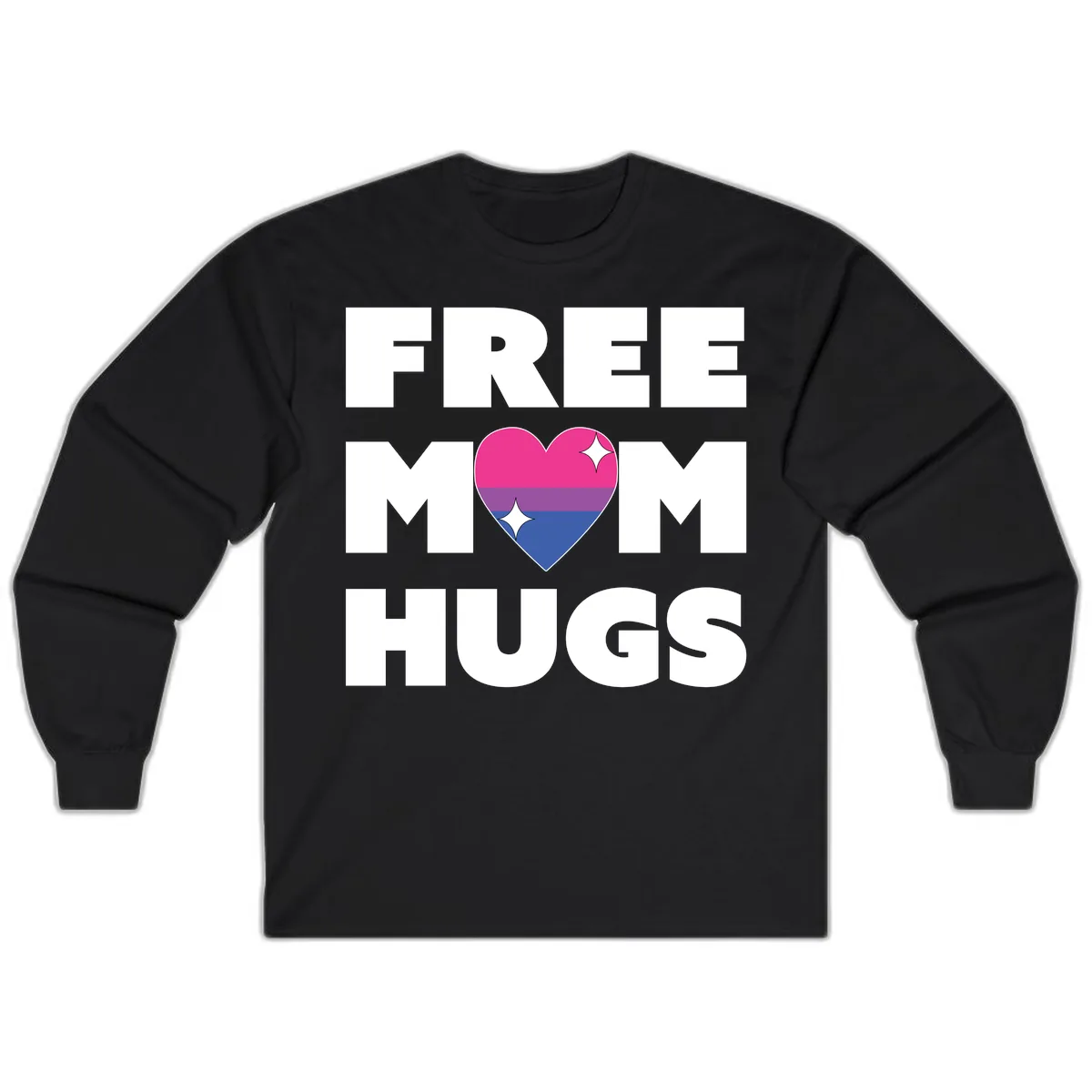 Free Mom Hugs Bisexual Pride Heart Long Sleeve in Black