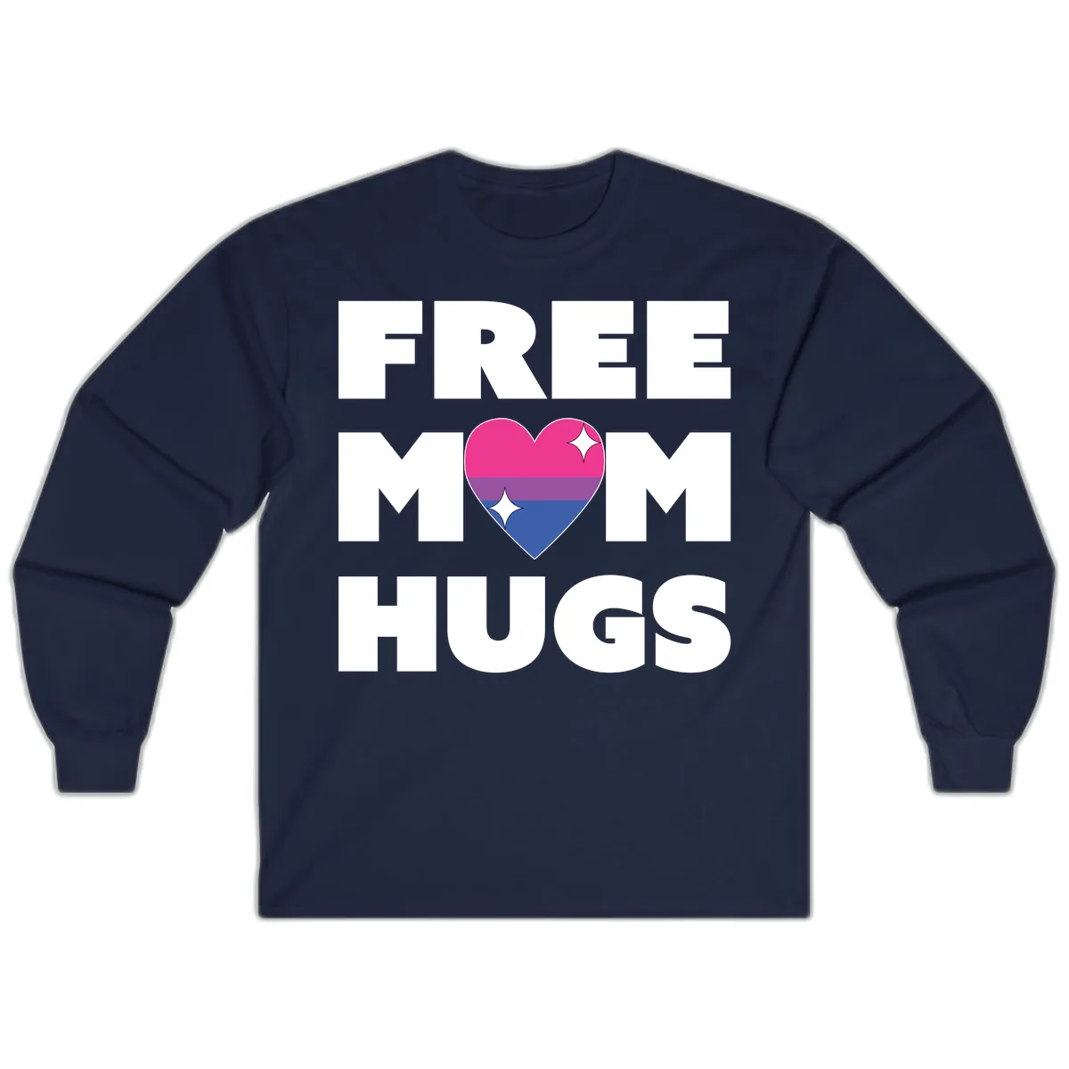 Free Mom Hugs Bisexual Pride Heart Long Sleeve in Navy