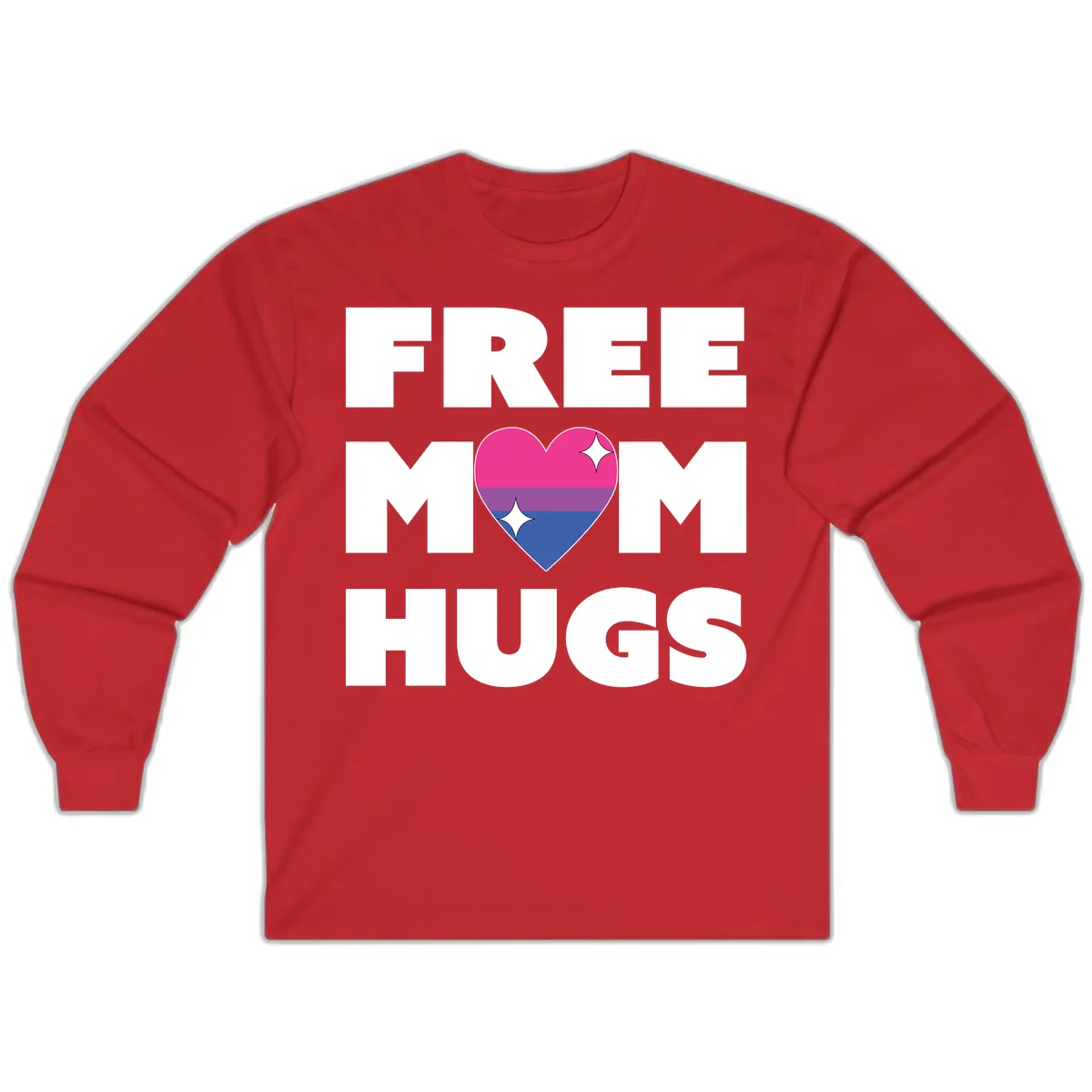Free Mom Hugs Bisexual Pride Heart Long Sleeve in Red