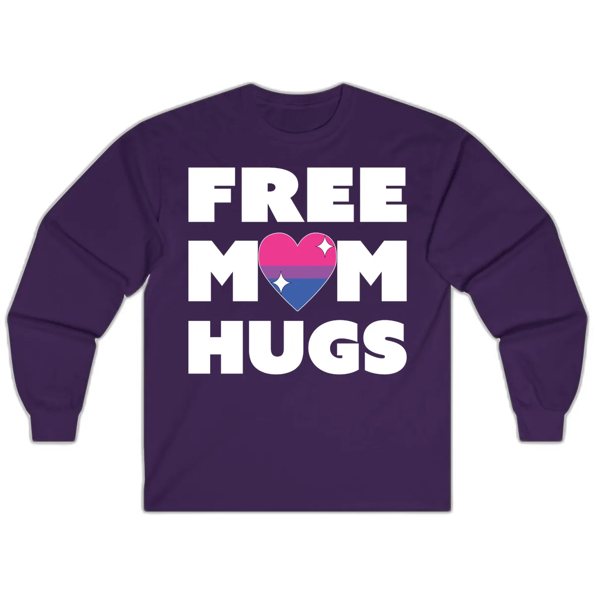 Free Mom Hugs Bisexual Pride Heart Long Sleeve in Purple
