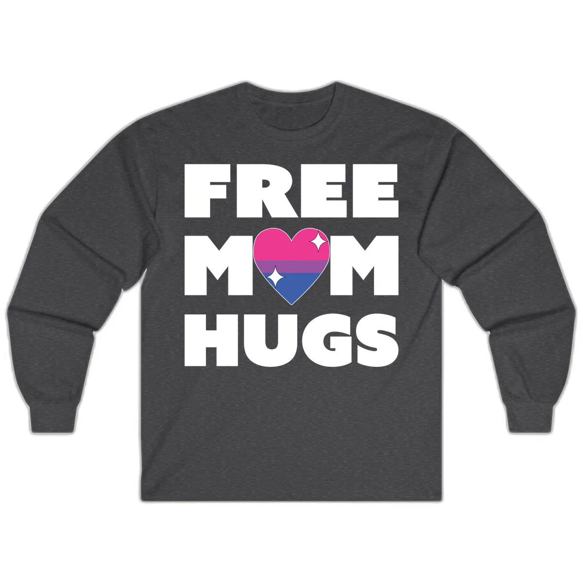 Free Mom Hugs Bisexual Pride Heart Long Sleeve in Dark Heather