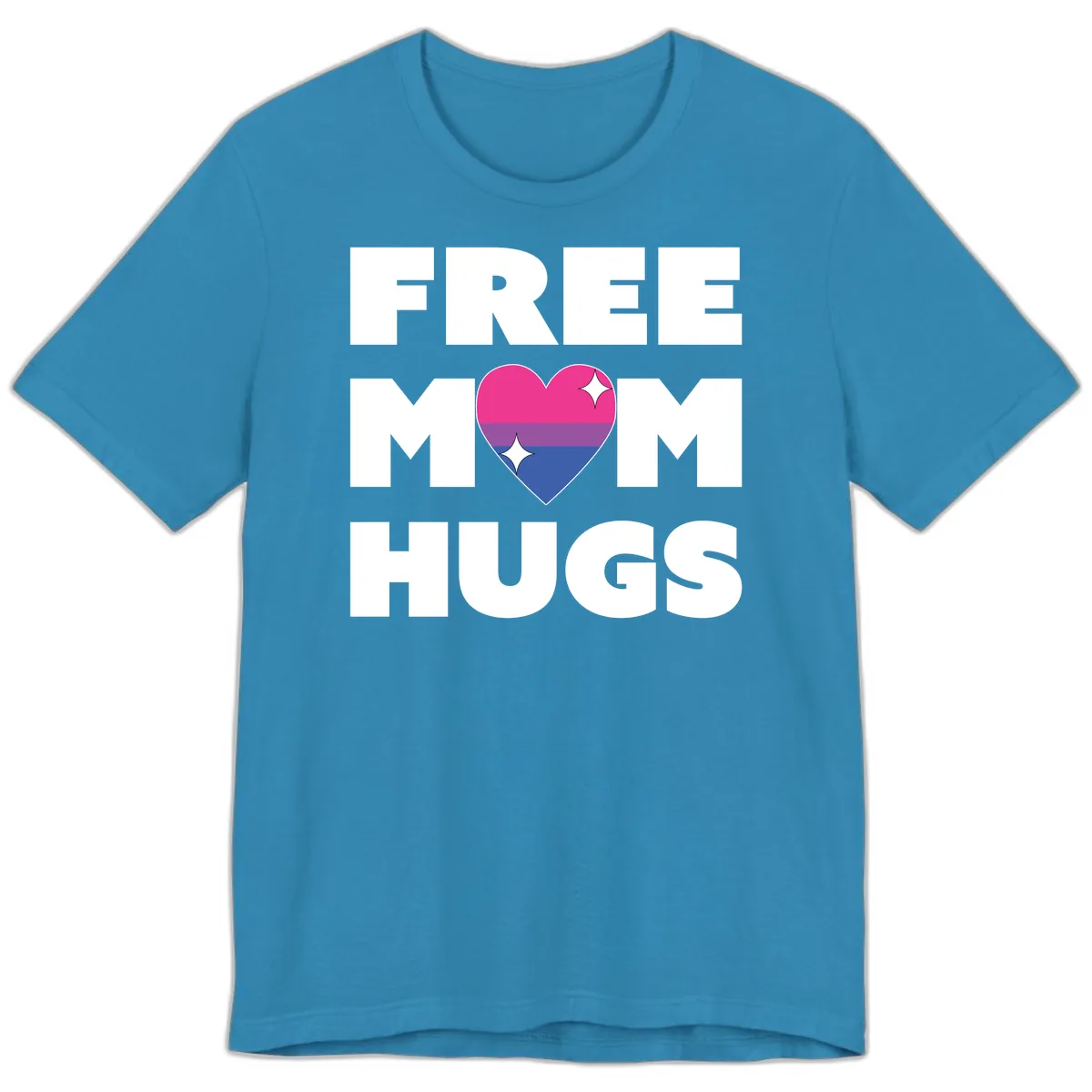 Free Mom Hugs Bisexual Pride Heart Premium T-Shirt in Aqua