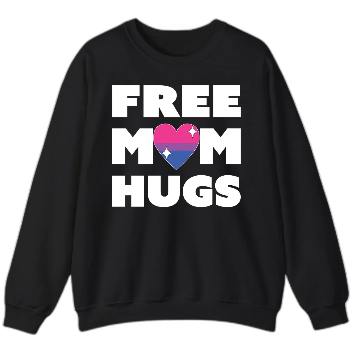 Free Mom Hugs Bisexual Pride Heart Sweatshirt in Black