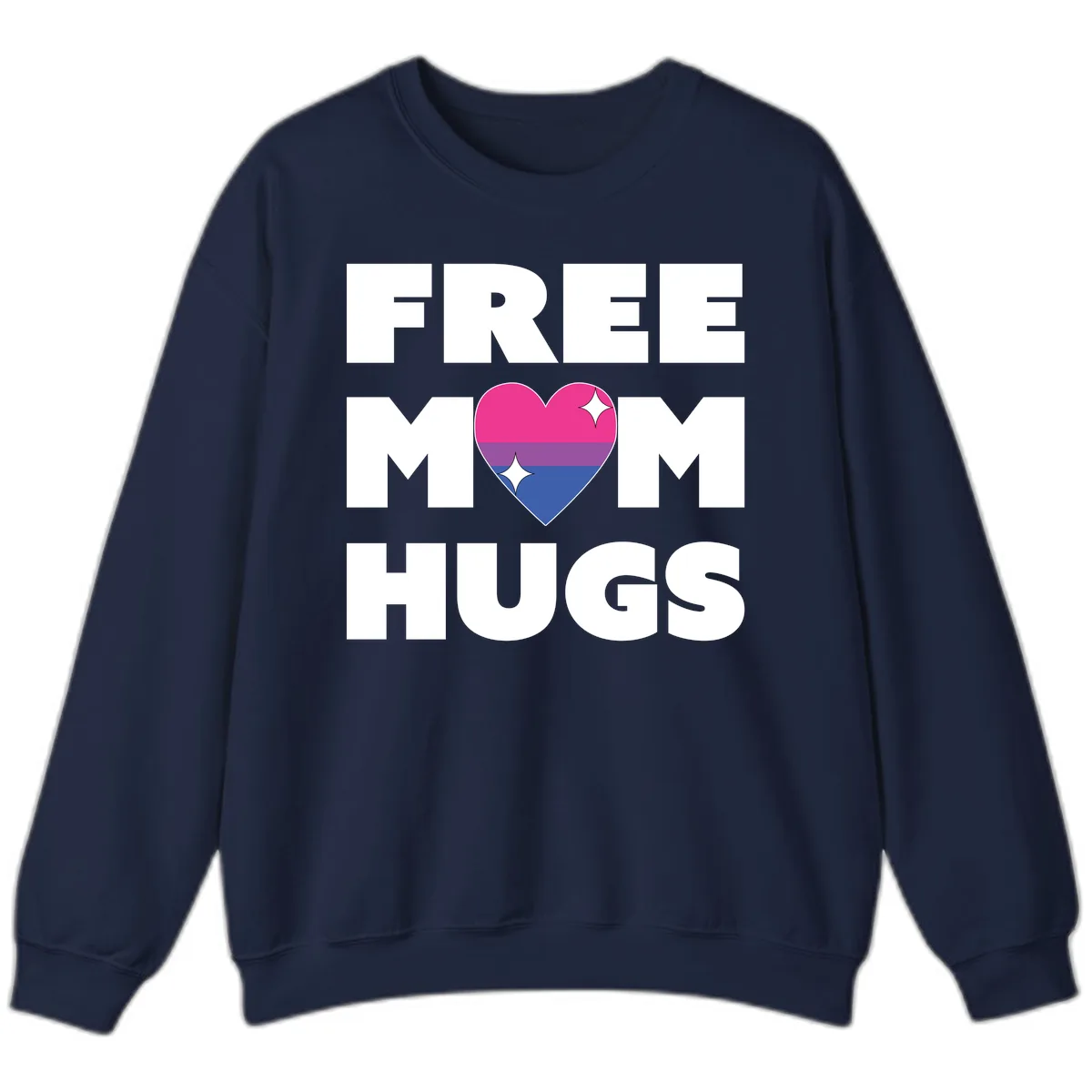 Free Mom Hugs Bisexual Pride Heart Sweatshirt in Navy