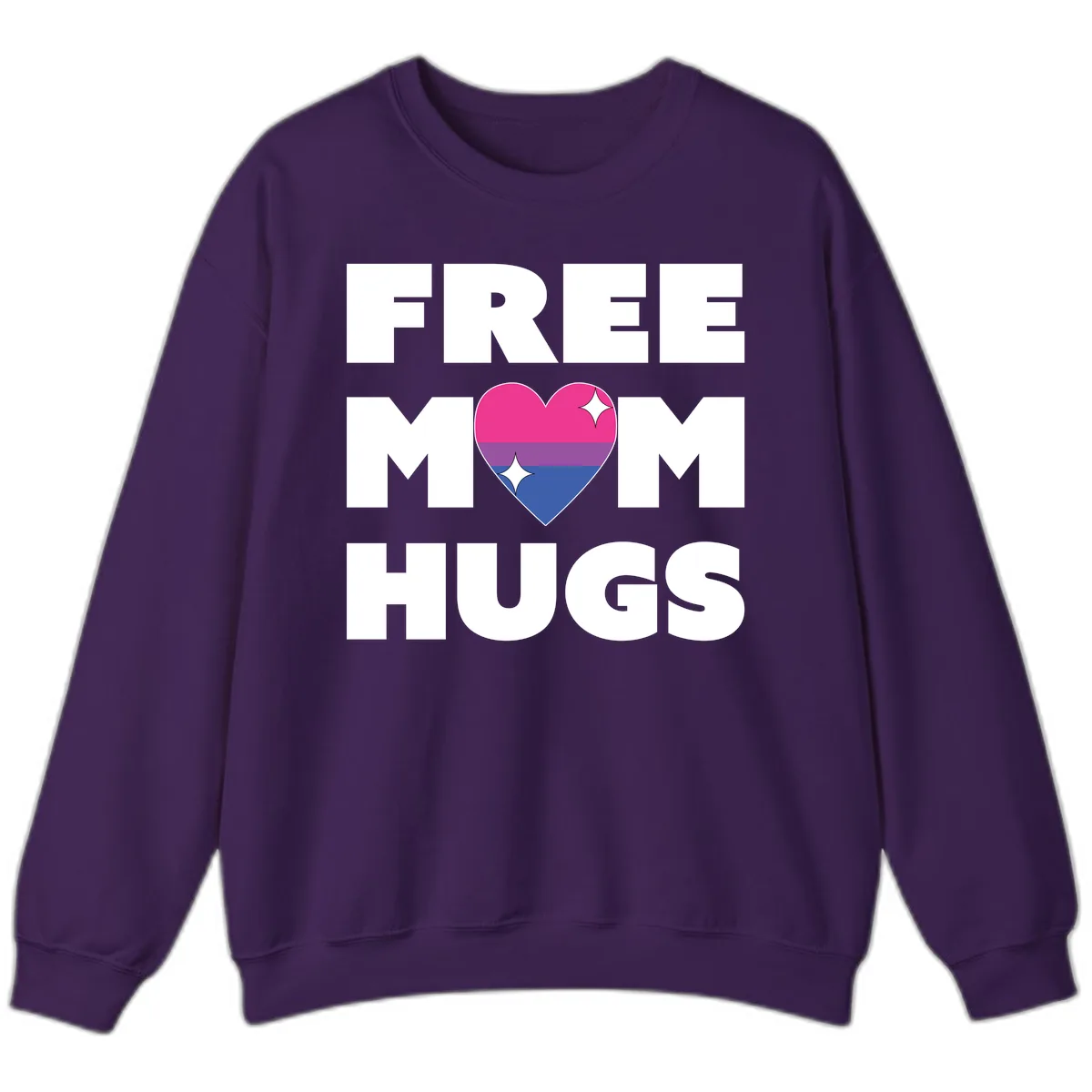 Free Mom Hugs Bisexual Pride Heart Sweatshirt in Purple