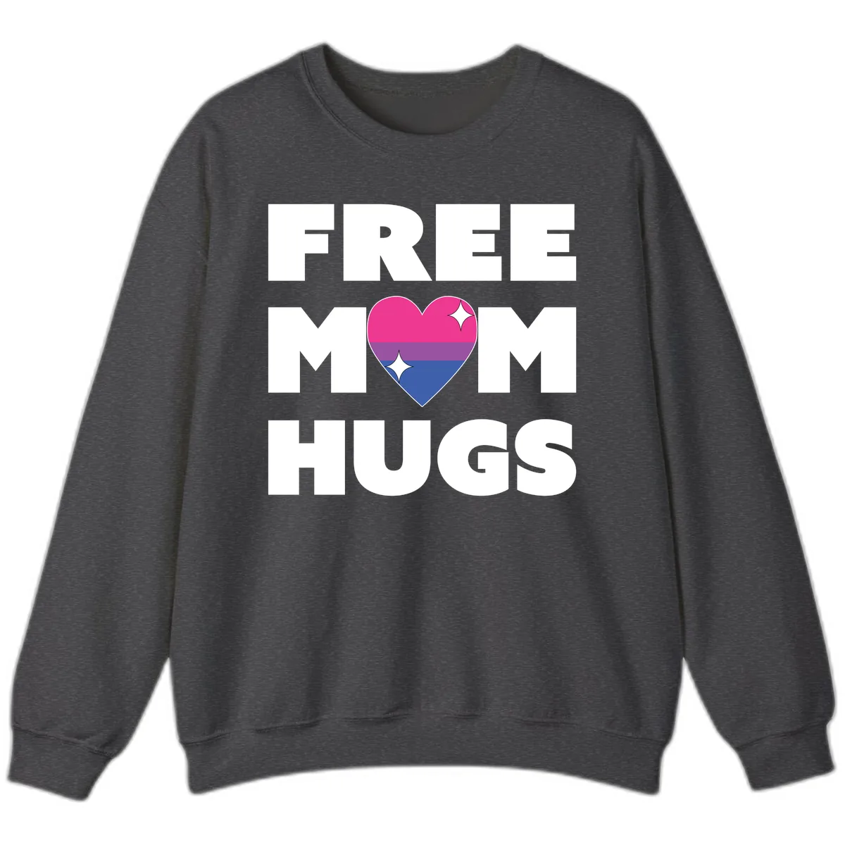 Free Mom Hugs Bisexual Pride Heart Sweatshirt in Dark Heather