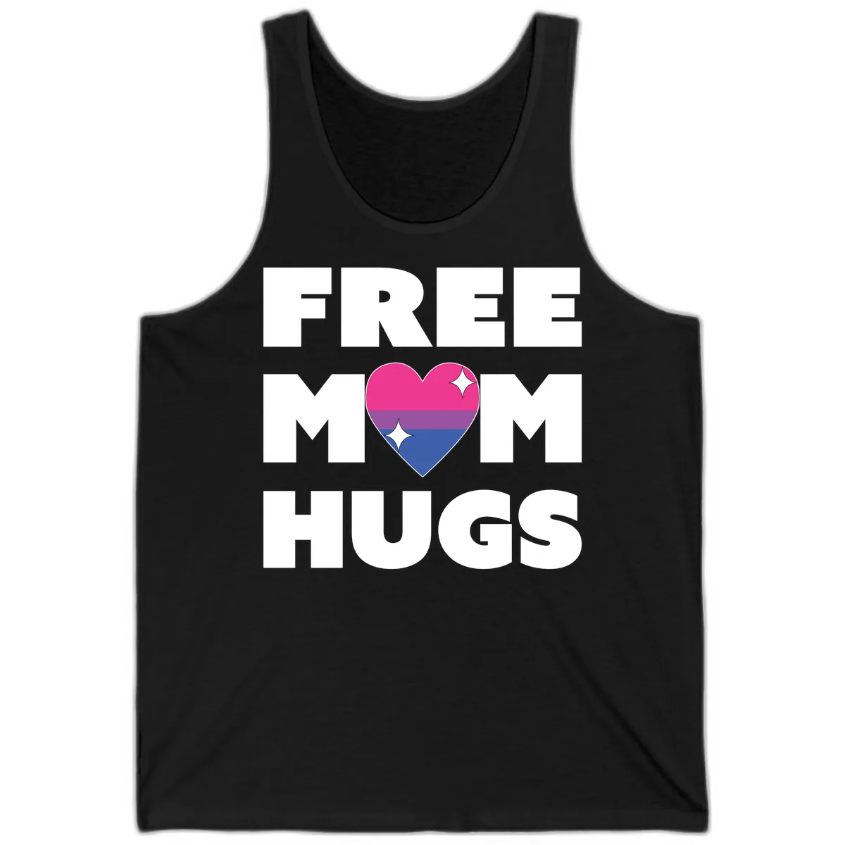 Free Mom Hugs Bisexual Pride Heart Tank in Black