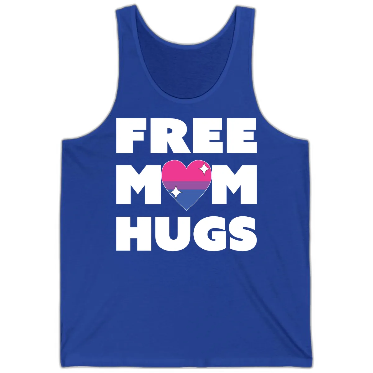 Free Mom Hugs Bisexual Pride Heart Tank in True Royal