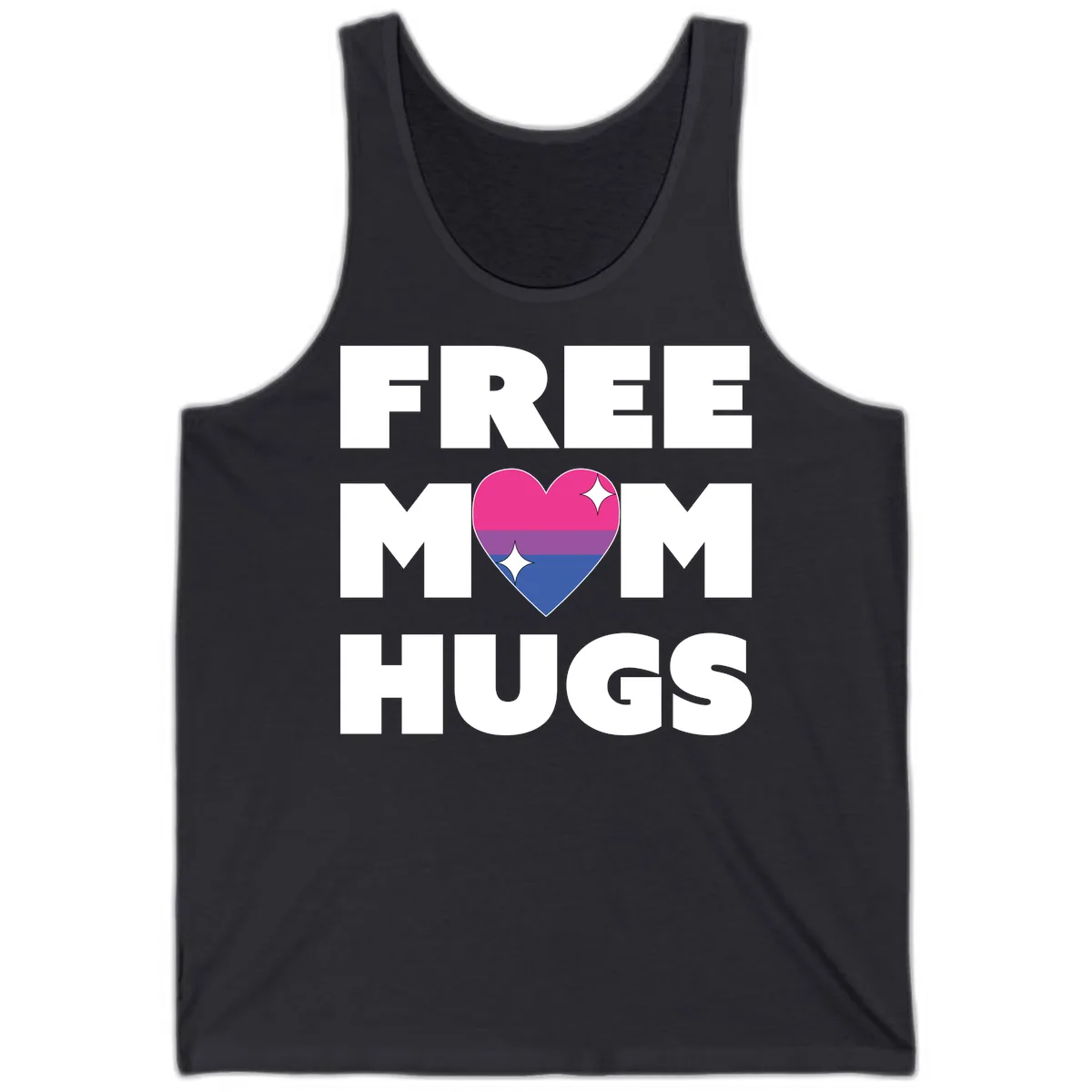 Free Mom Hugs Bisexual Pride Heart Tank in Dark Grey