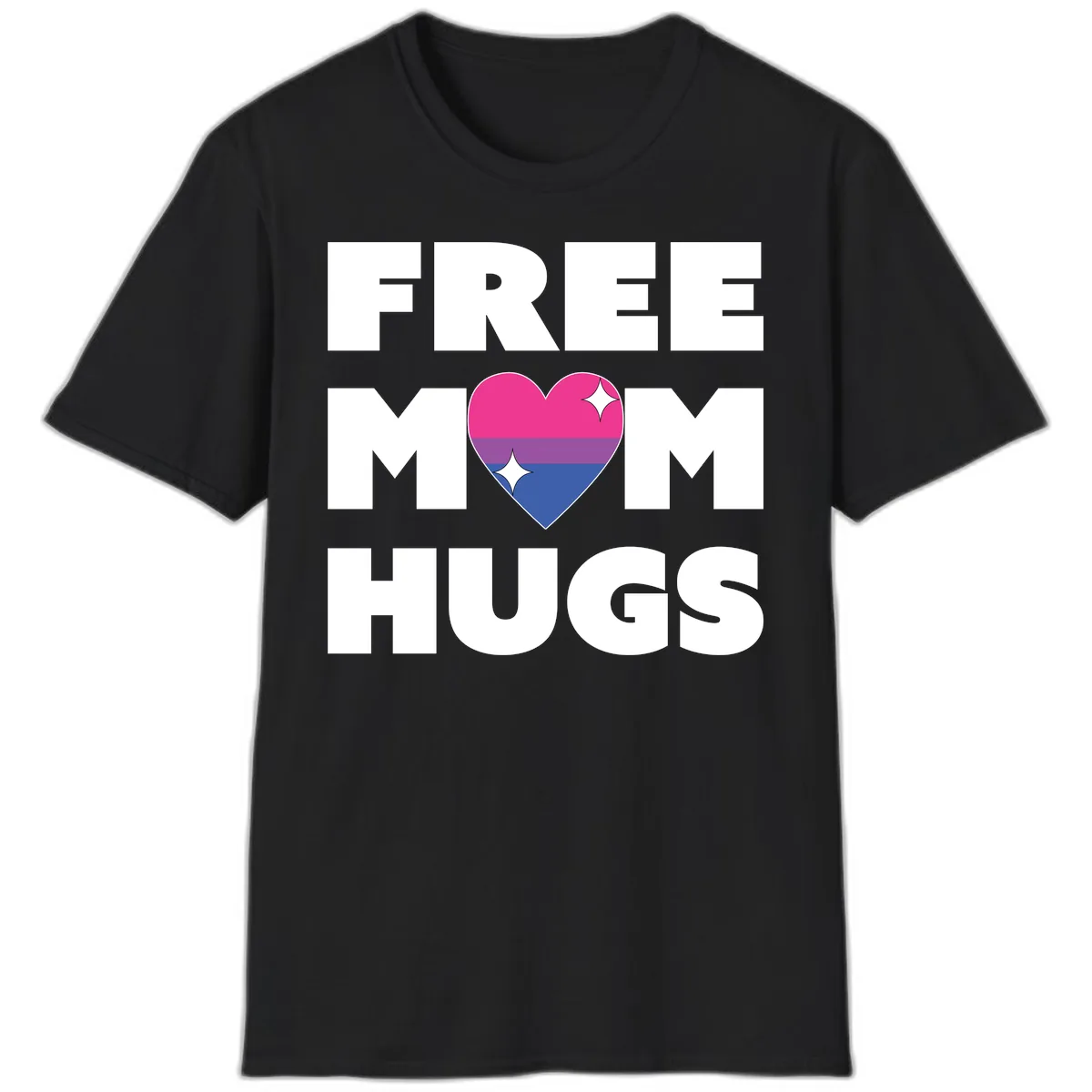 Free Mom Hugs Bisexual Pride Heart T-Shirt in Black