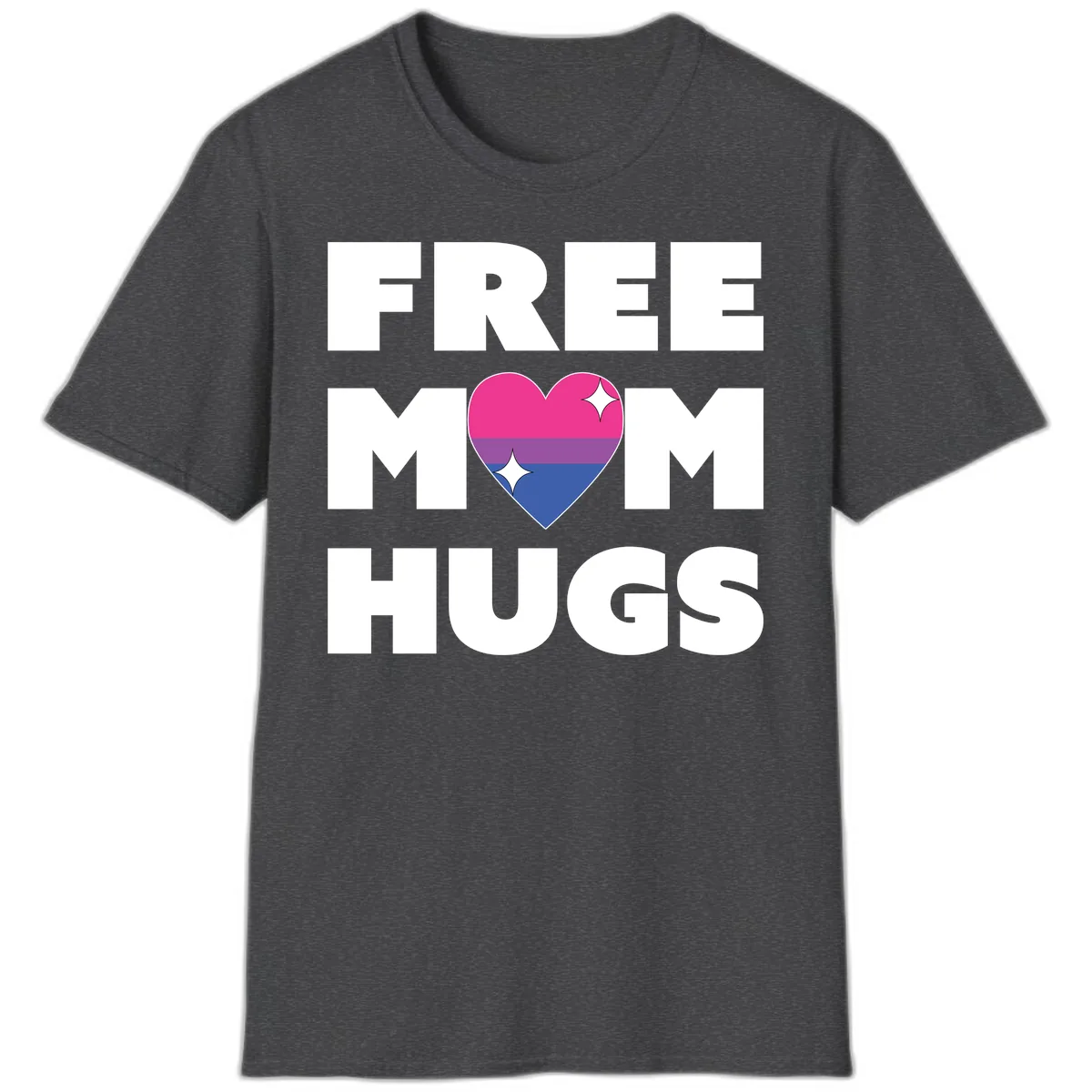Free Mom Hugs Bisexual Pride Heart T-Shirt in Dark Heather