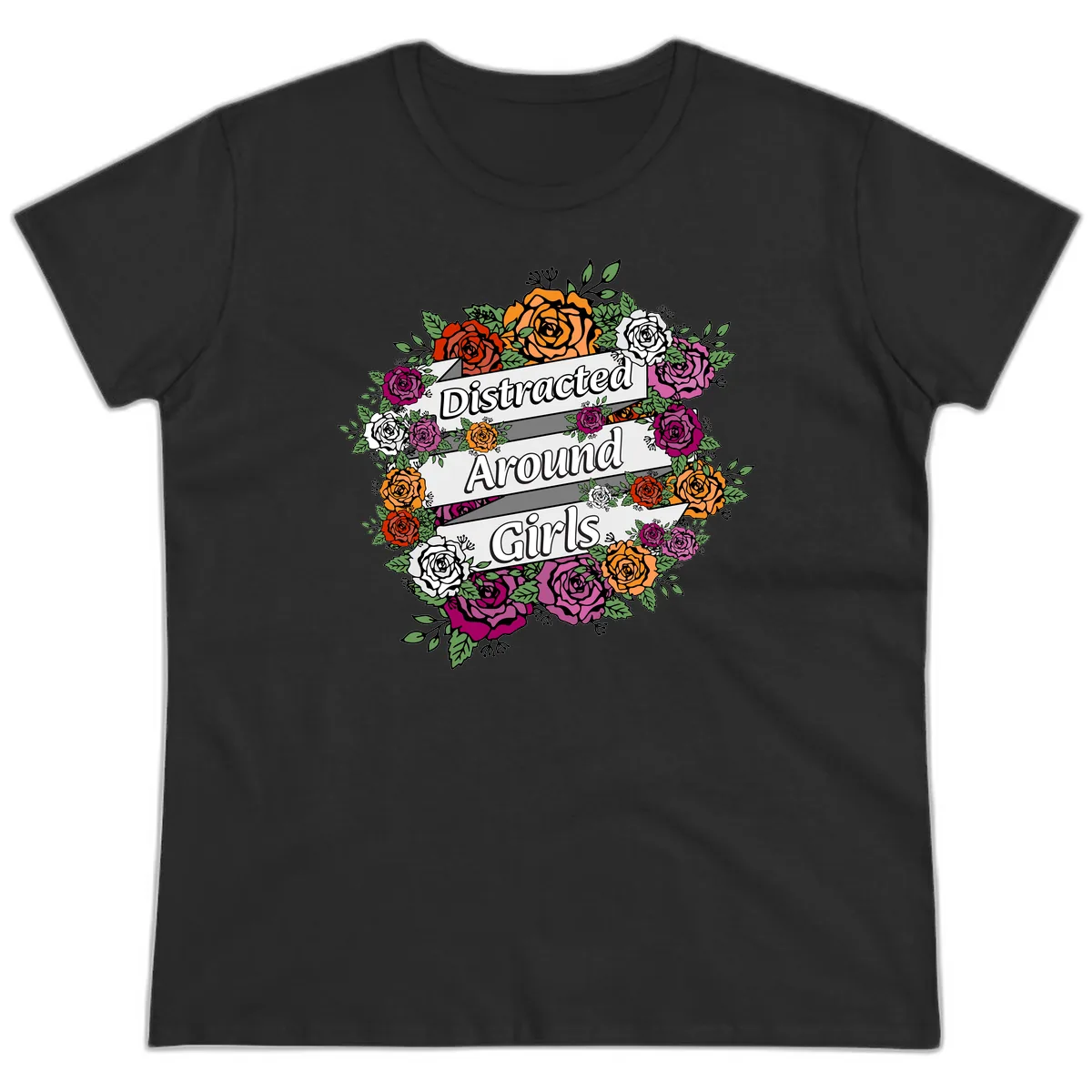 Distracted Around Girls Ladies Tee in Black
