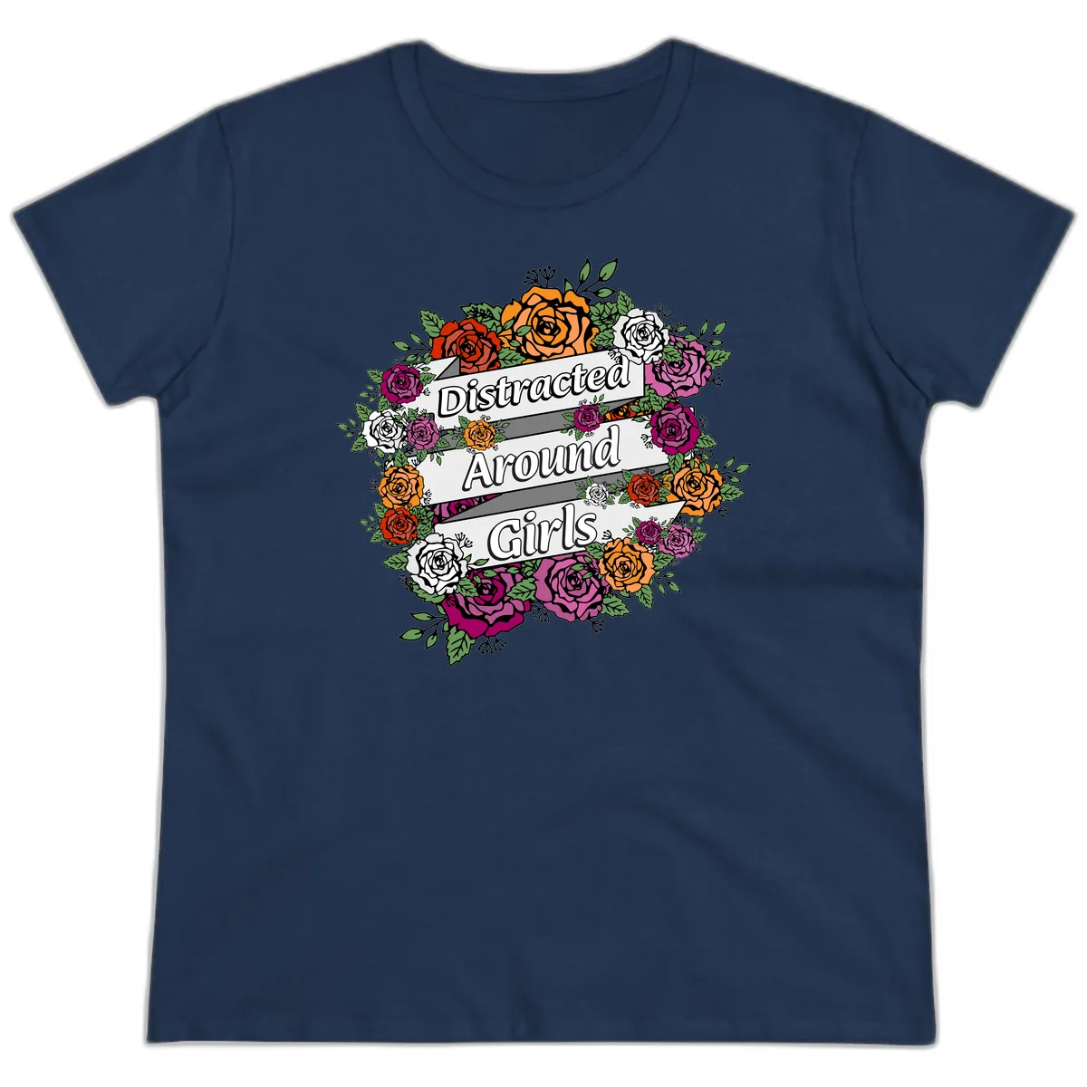 Distracted Around Girls Ladies Tee in Navy