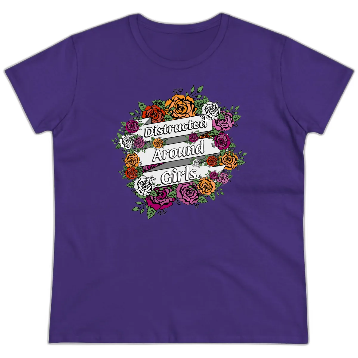 Distracted Around Girls Ladies Tee in Purple