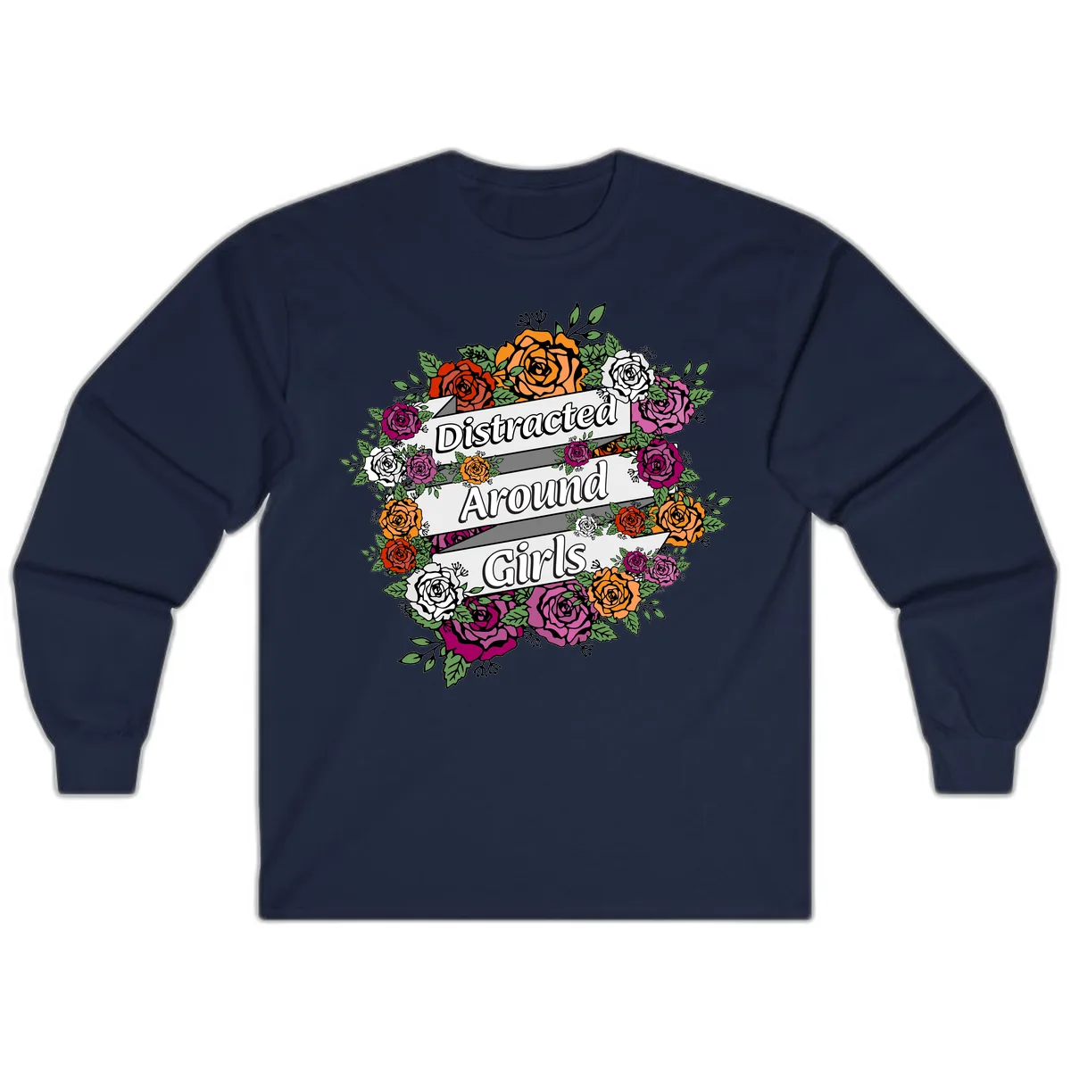 Distracted Around Girls Long Sleeve in Navy