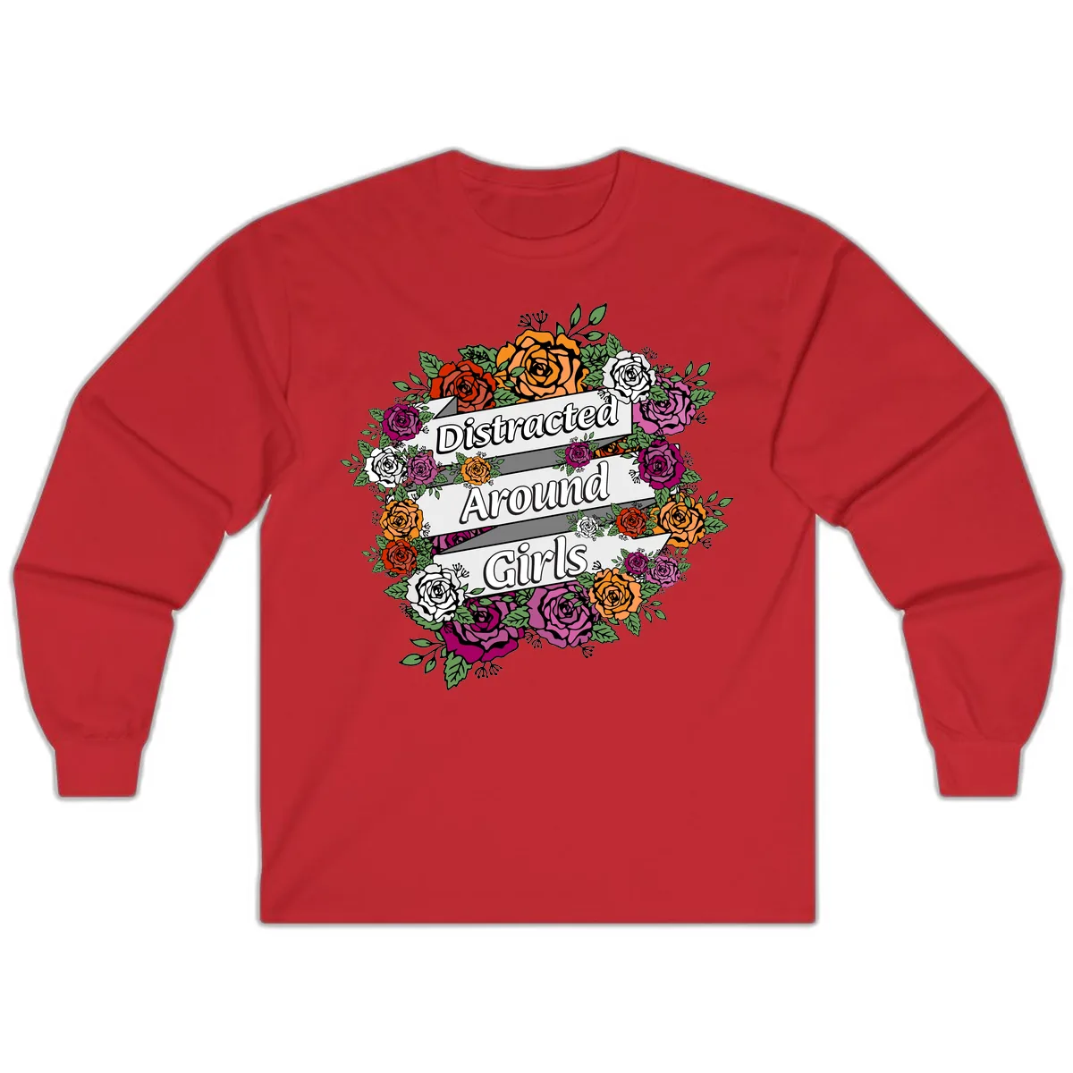 Distracted Around Girls Long Sleeve in Red