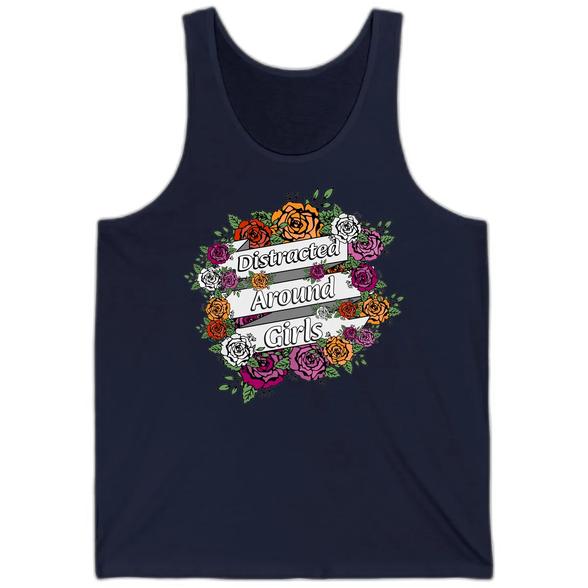 Distracted Around Girls Tank in Navy
